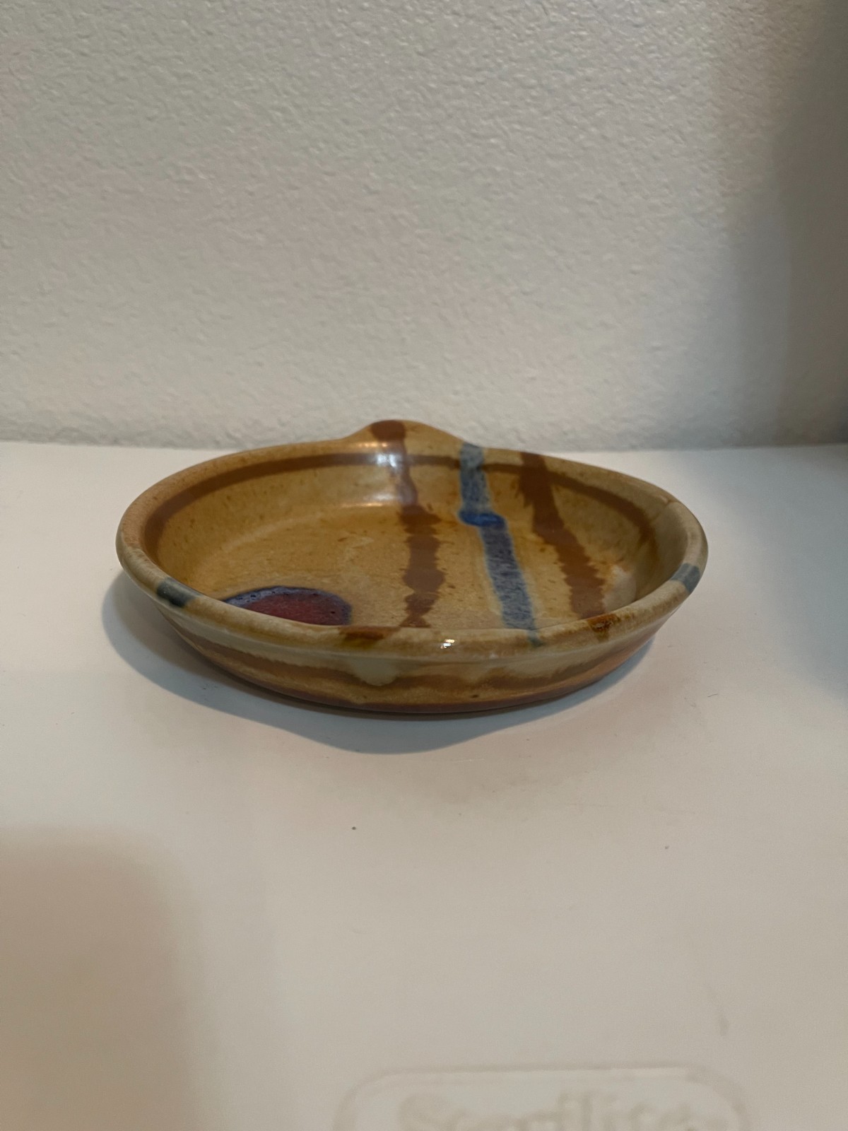 Vintage SIGNED WALT GLASS Studio Pottery Double HANDLED Dish Bowl- 6.5in x 7.2in