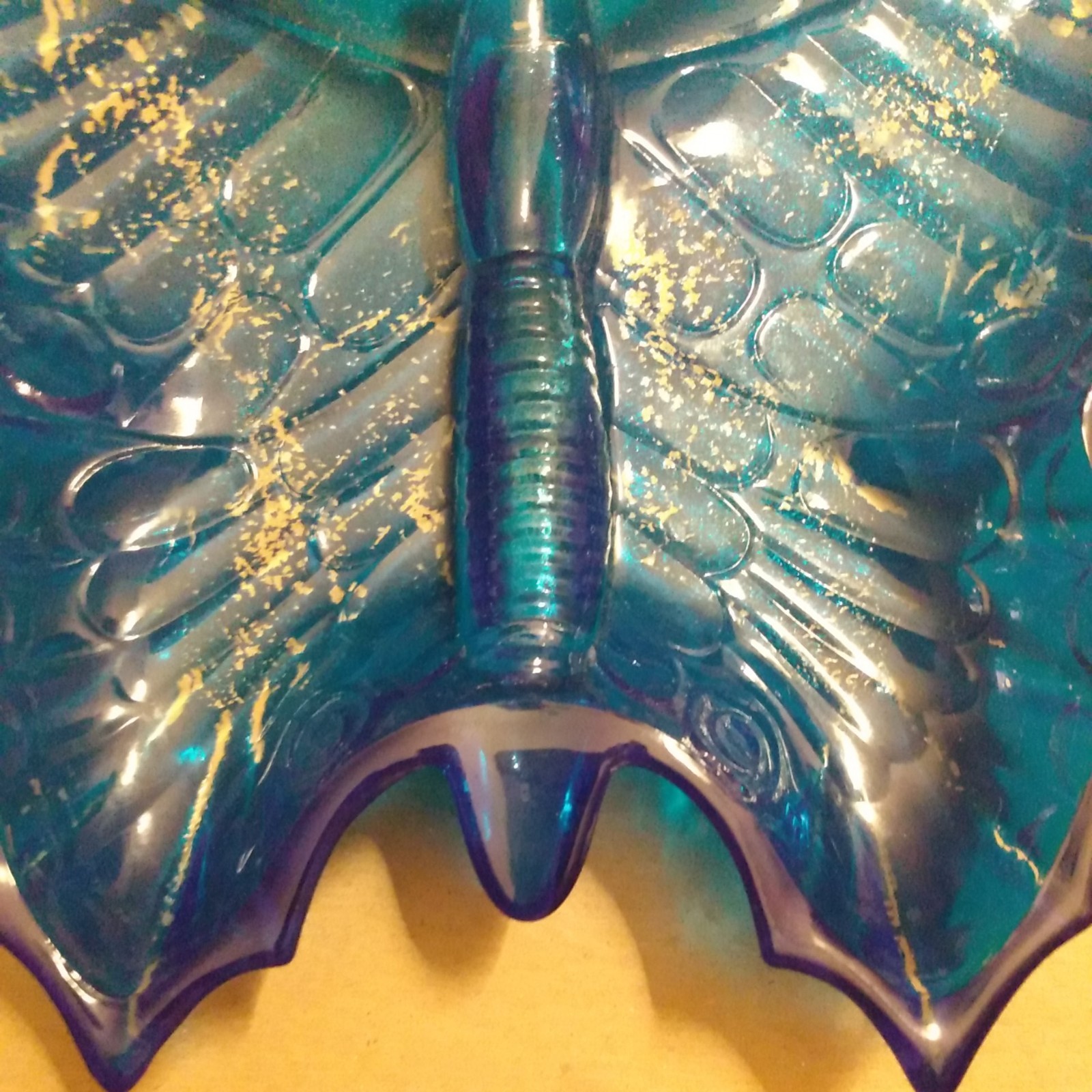Vintage Glass Butterfly Dish cobalt blue
