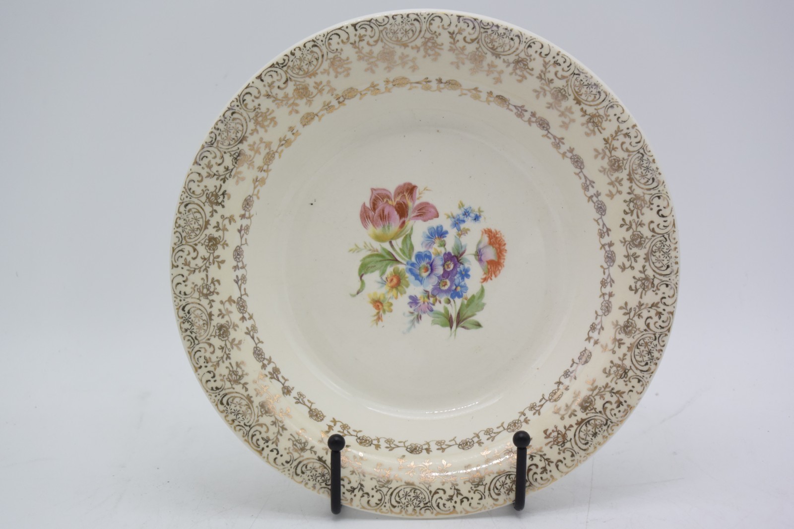 Set 4 Vintage 8″ Union Made 22K Gold Trim Floral Bowls Porcelain Salad Soup USA