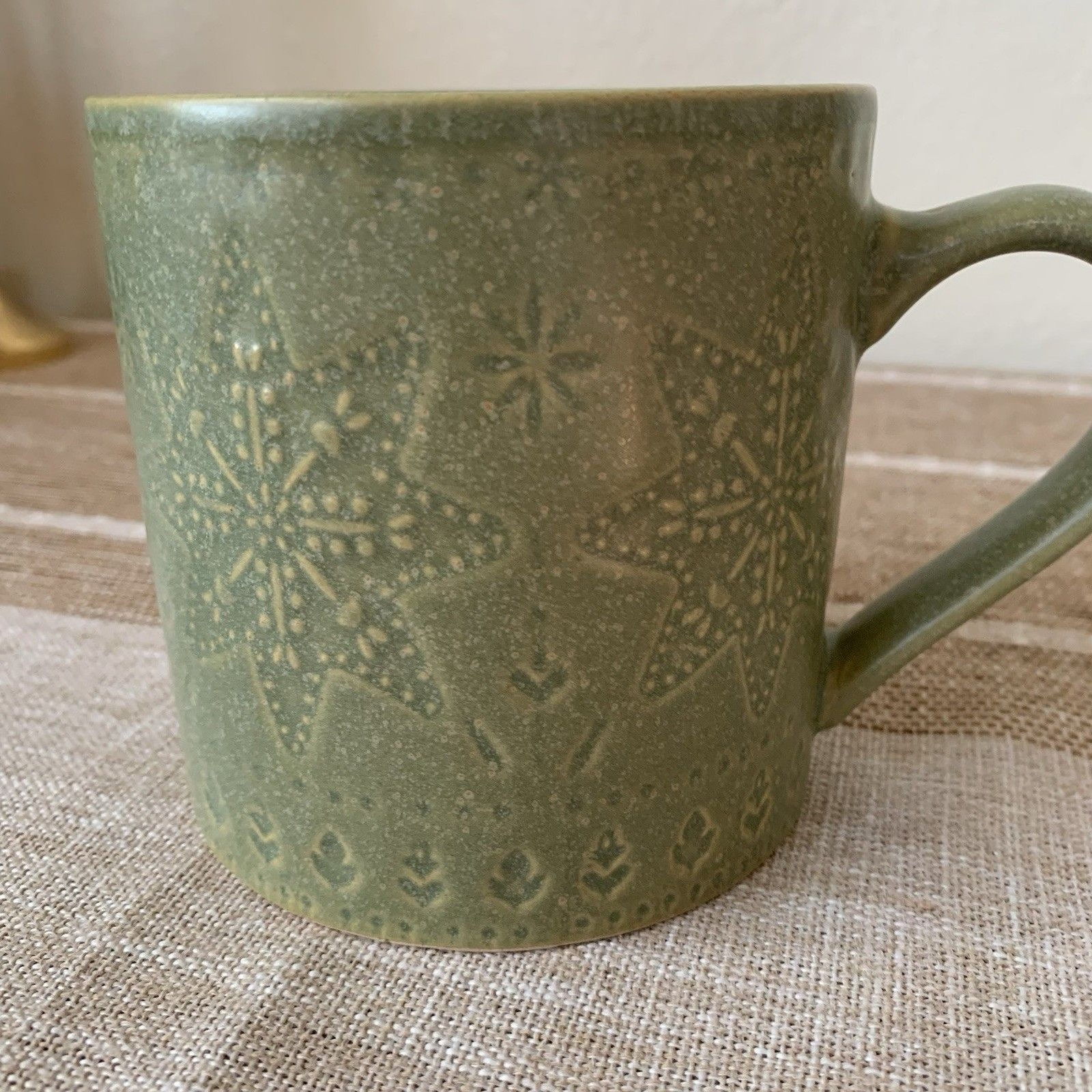 Creative Co-Op Green Embossed Stoneware Mug New with Tag 4” Diameter
