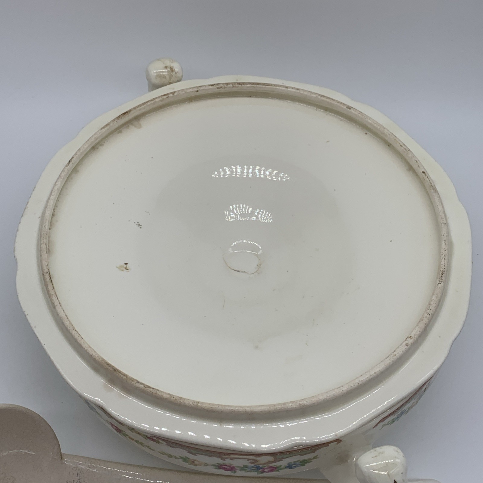Vintage Ceramic Covered Vegetable Mildred Style, Ladle, Aged Prominent Crazing