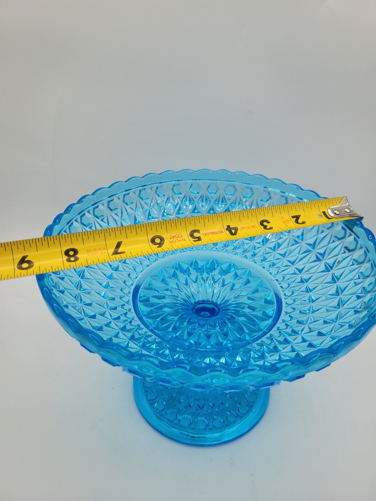 EAPG Central Glass Company Aqua Blue Pedestal Dish Compote Pressed Diamond #775