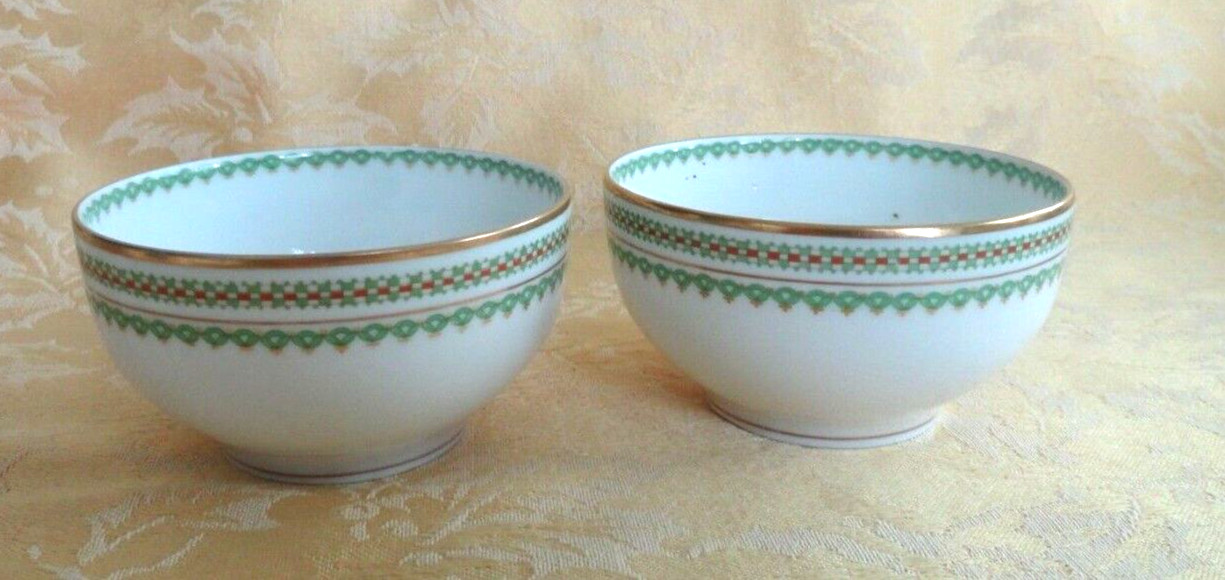THEODORE HAVILAND LIMOGES 2 Cups & 1 Saucer Geen Band W/ Gold Gilt