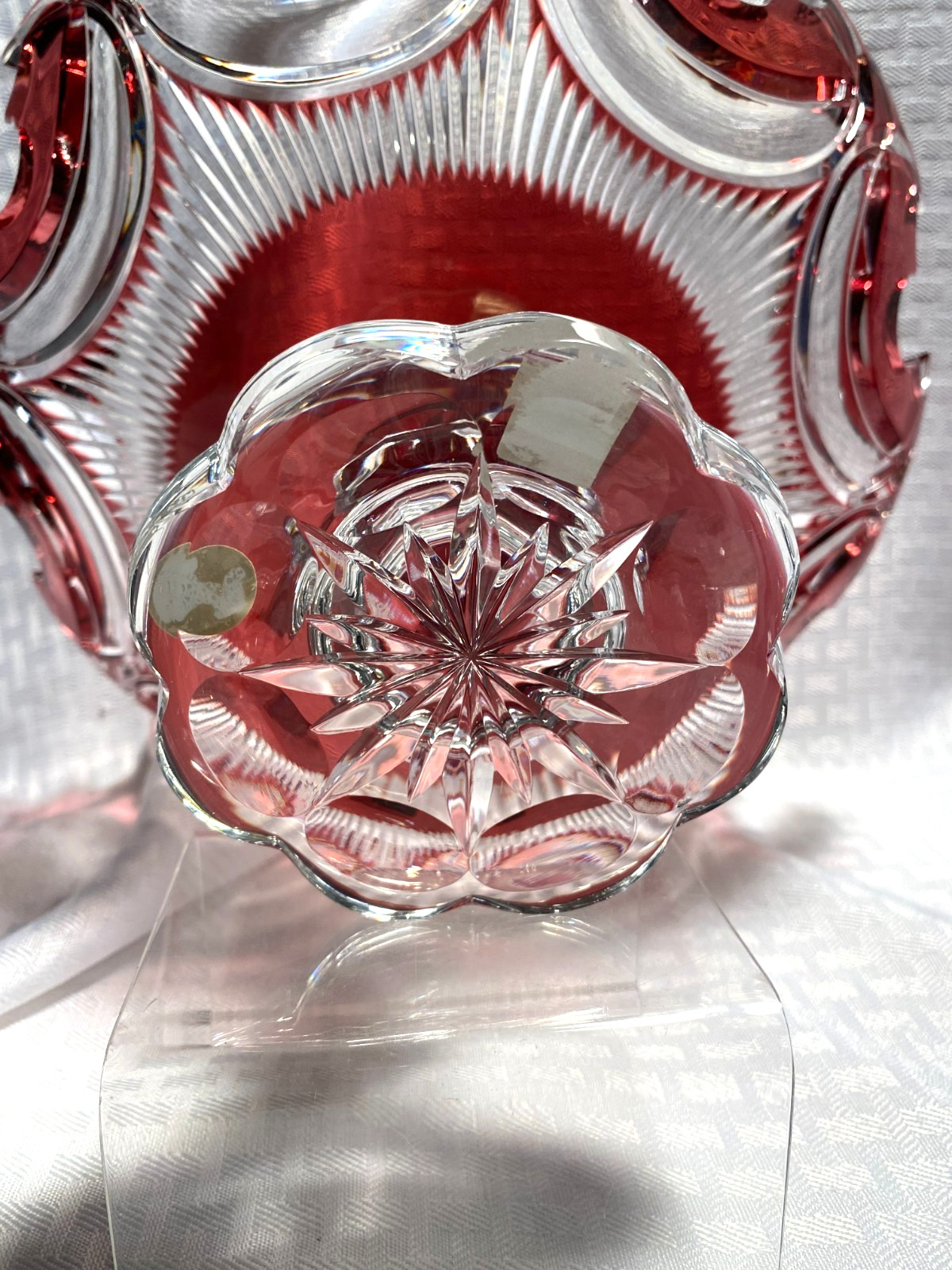 CAESAR BOHEMIAE DIADEM PEDESTAL BOWL 11″ CASED RED CUT TO CLEAR CRYSTAL BOHEMIAN