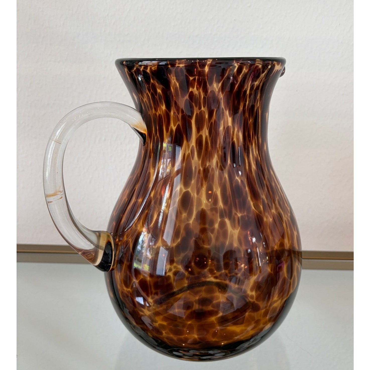 NEW Hand Blown Tortoise Shell Glass Pitcher 9.5in Chic Barware