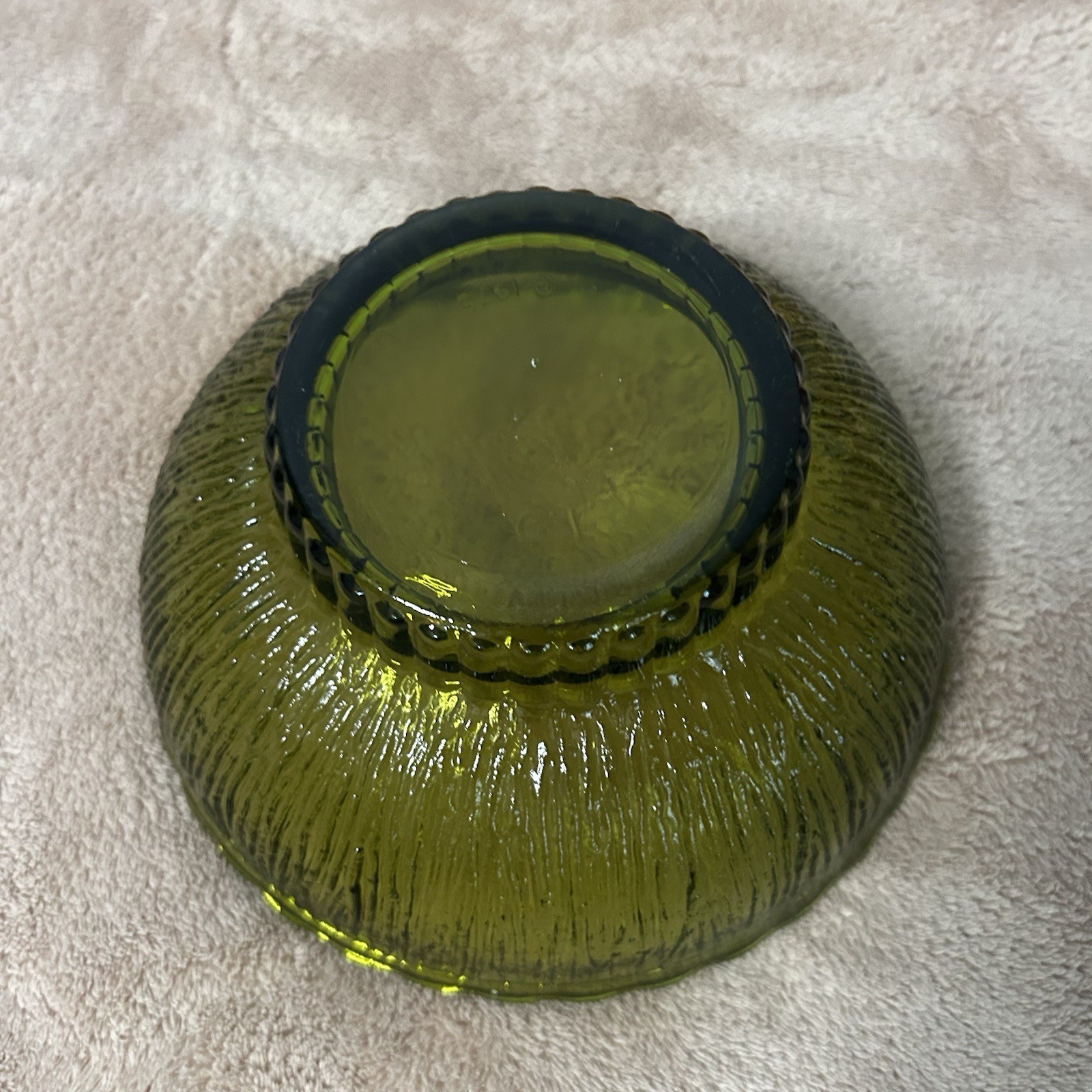Vintage 1975 FTD Green Glass Footed Bowl Green Glass Ridges 6.75″ Diameter
