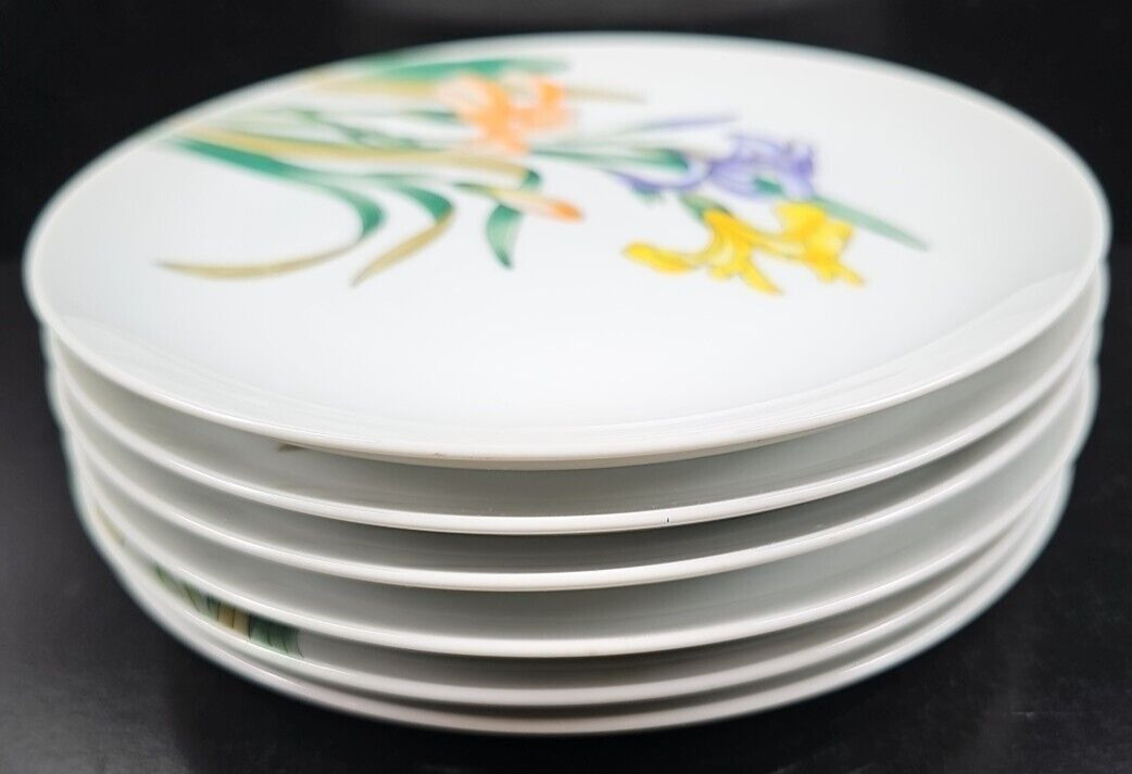 6 Shafford Jardin Des Iris Salad Plate Set Vintage Floral Dishes Japan Retro Lot