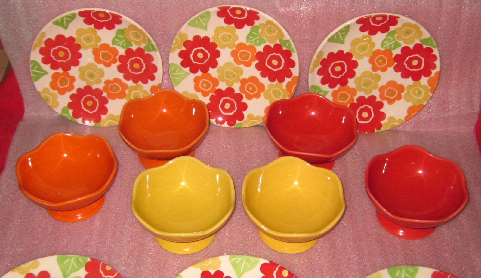 12 PC SET CRATE & BARREL BARBARA EIGEN 6 PLATES + 6 FOOTED BOWLS MOD FLOWER POP