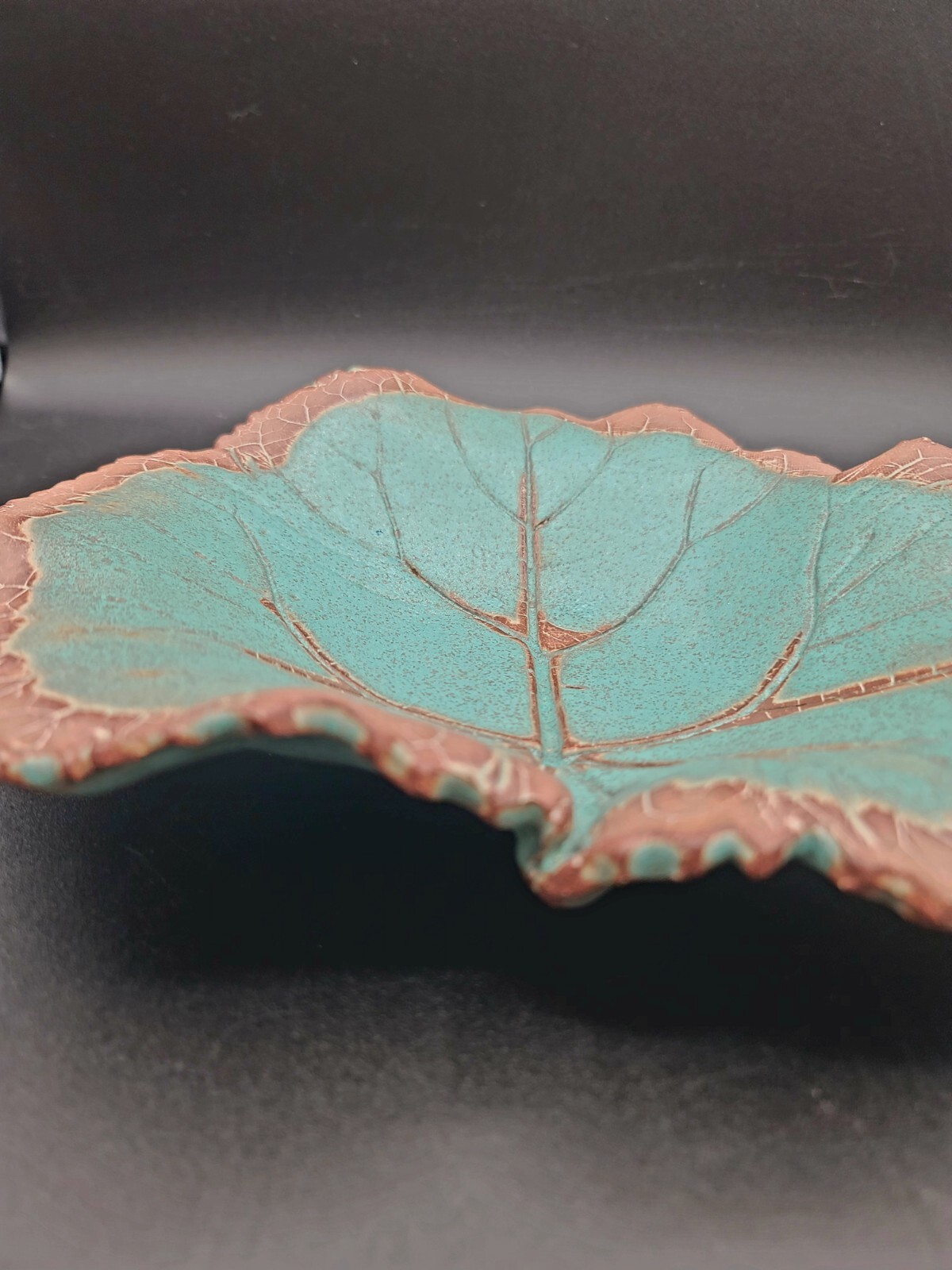 Large Studio Art Pottery Turquoise Maple Leaf Bowl Serving Dish 2007 SIGNED