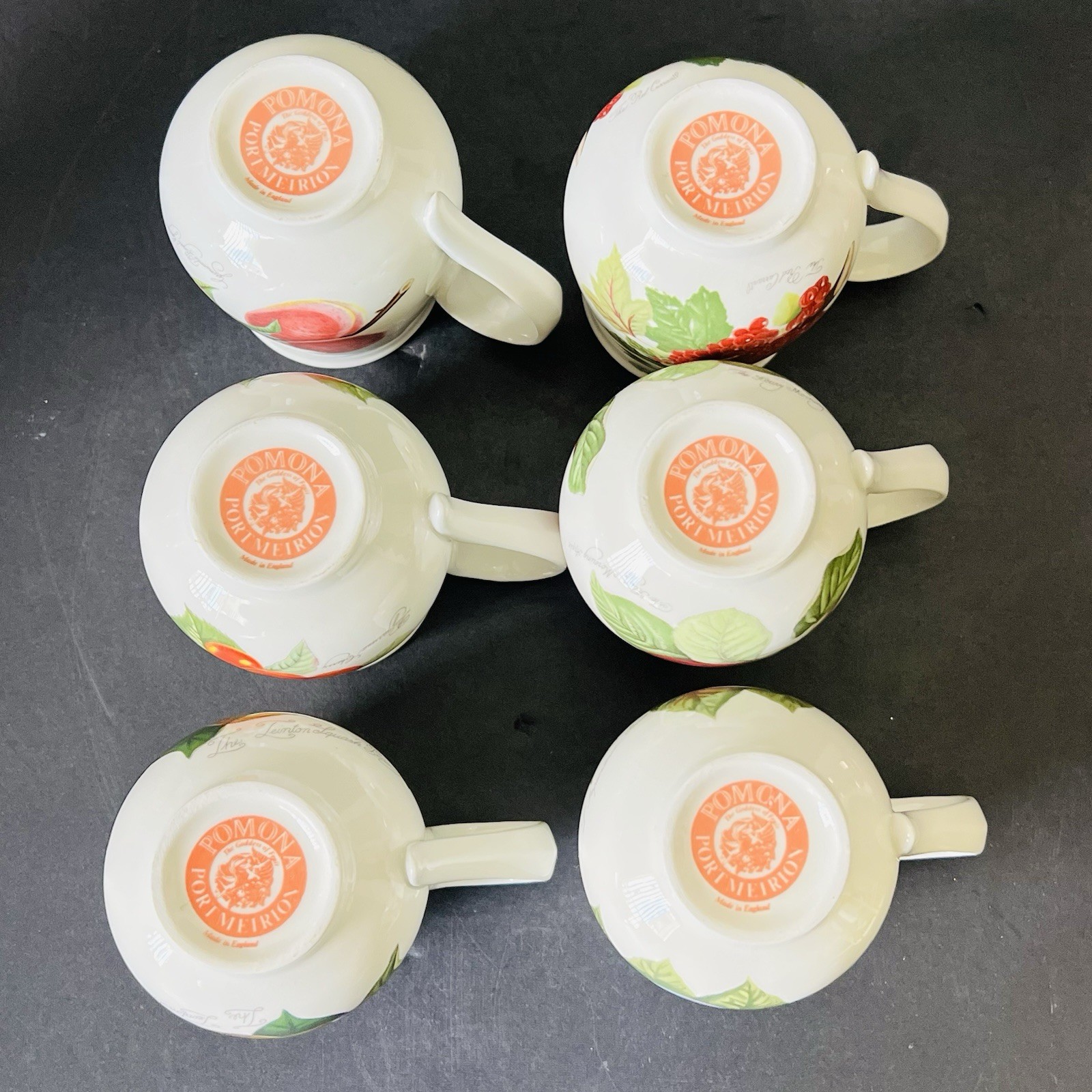 VTG Portmeirion Pomona Set Of 6 Small Fruit Cups Mugs Porcelain Made in England