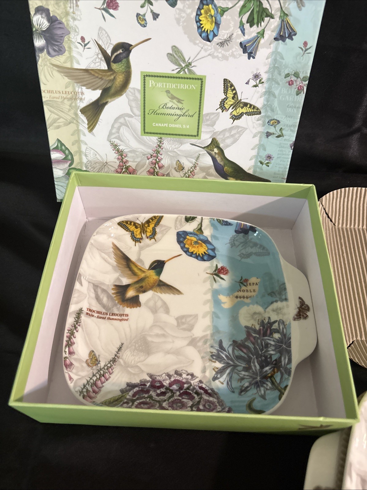 Portmeirion Botanic Hummingbird Ceramic Square Handled Serving Tray NIB