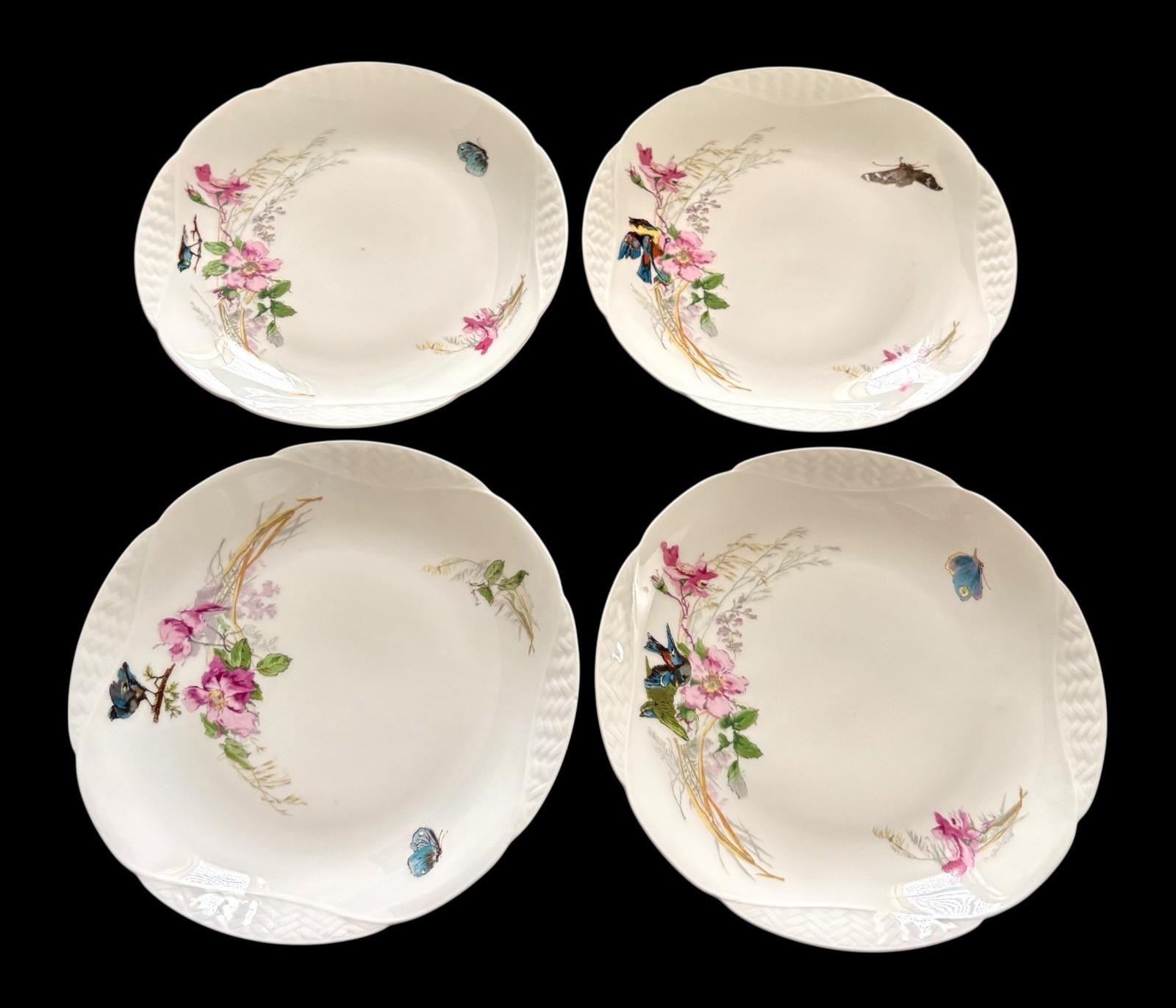 Vintage Haviland Limoges H & Co Meadow Visitors 7.5” Luncheon Plates Excellent