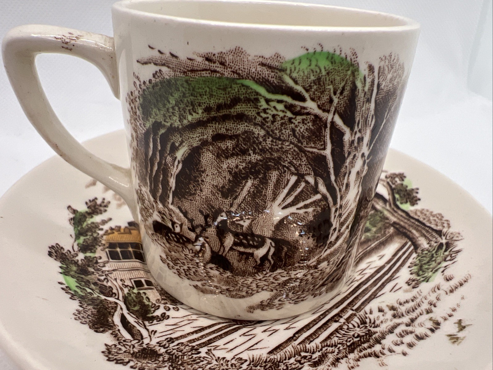VTG Johnson Bros Windsor Castle Haddon Hall Cup & Saucer Demitasse Transferware