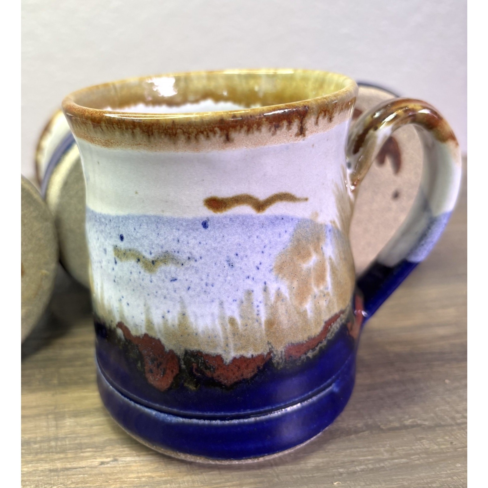 Evans Studio Art Pottery Mugs Set of 4 Signed Mountain Landscape