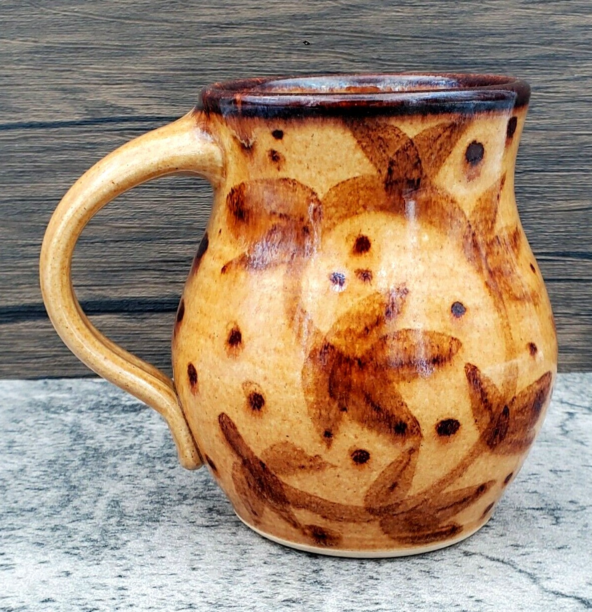 Beautiful Signed Paul Linhares Handmade 4½” Floral Mug in Fall Colors Studio Art
