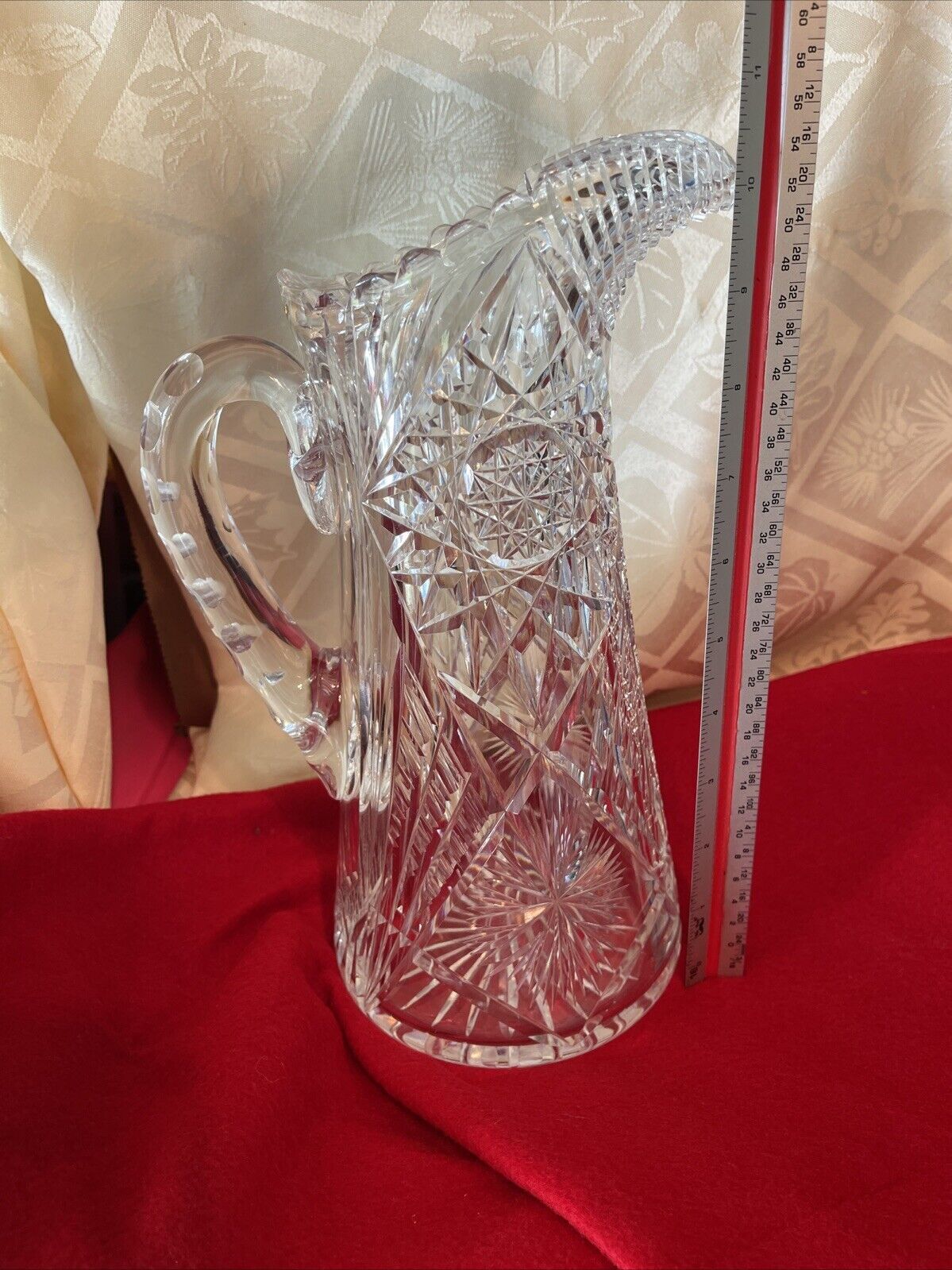 Large Antique American Brilliant Cut Glass Pitcher – 10 1/2” – 5 Pounds –