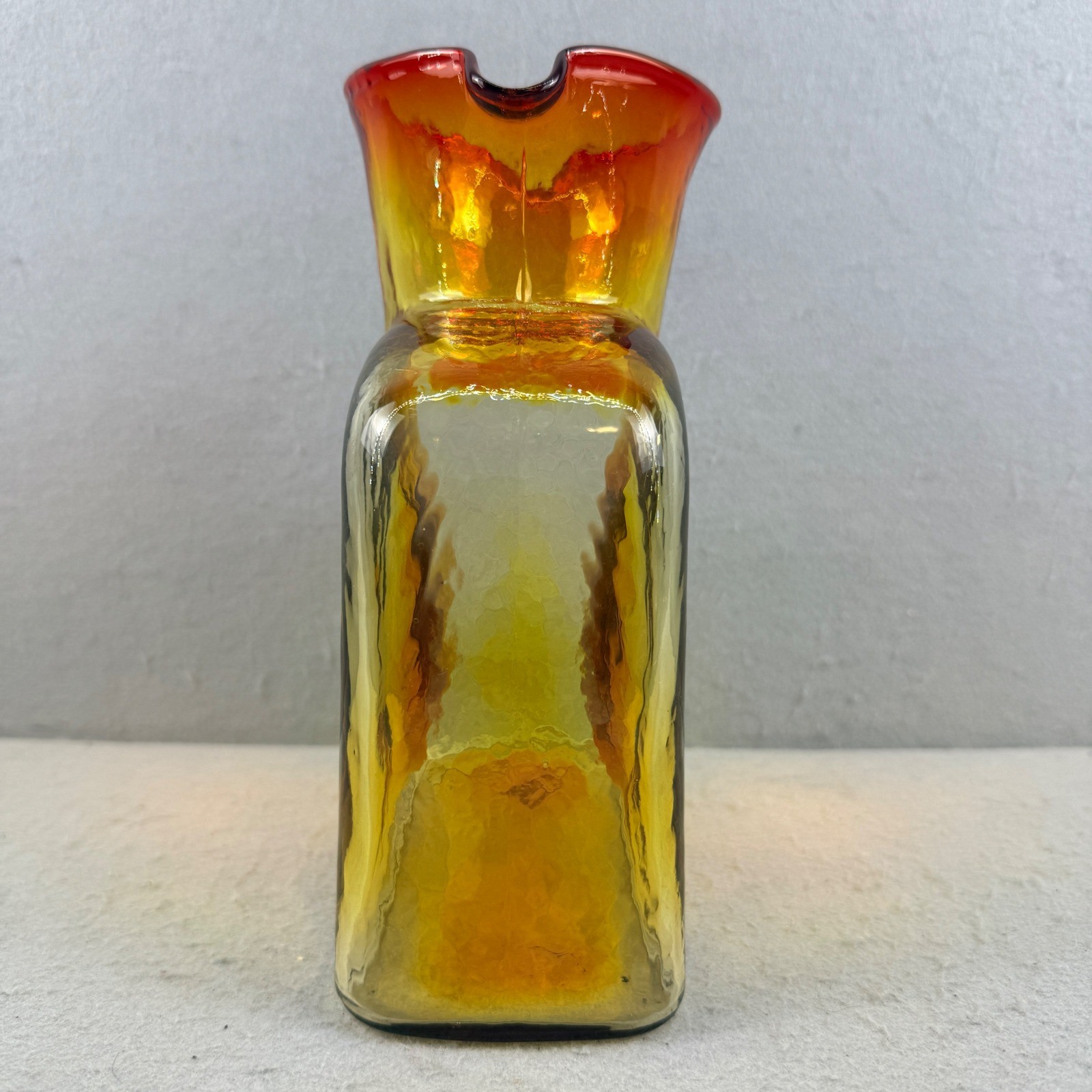 Blenko 384 Tangerine Orange Water Bottle Glass Pitcher MCM UV Glow