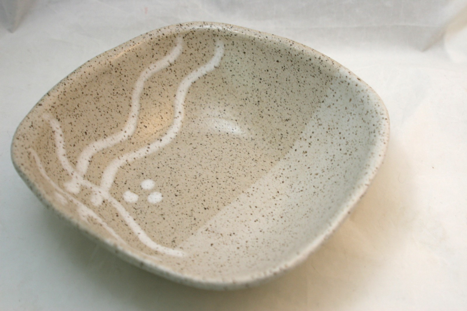 Studio Art Pottery Bowl Asymmetrical Square Abstract Speckled Stoneware Signed