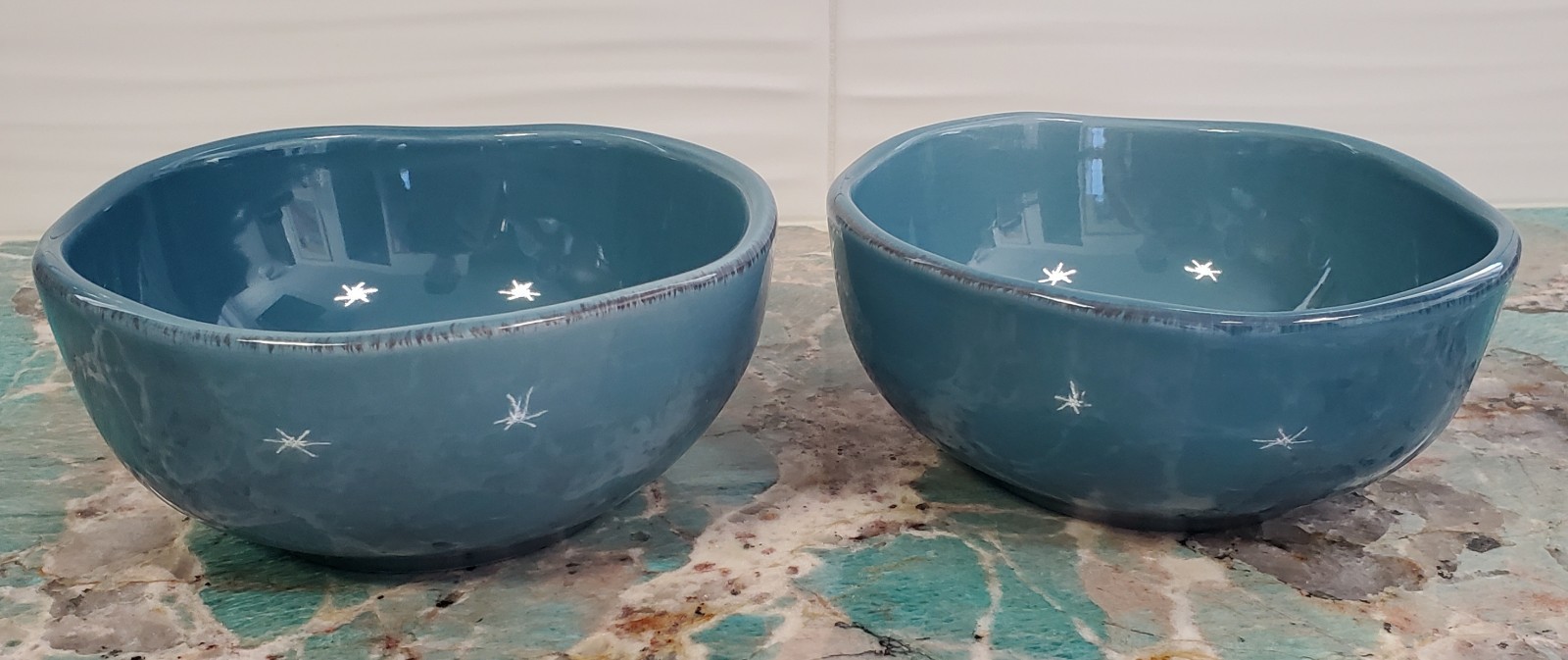 2 Pier 1 Earthenware Elemental Smoke Blue Cereal Soup Bowls Bowl Free-Form Shape