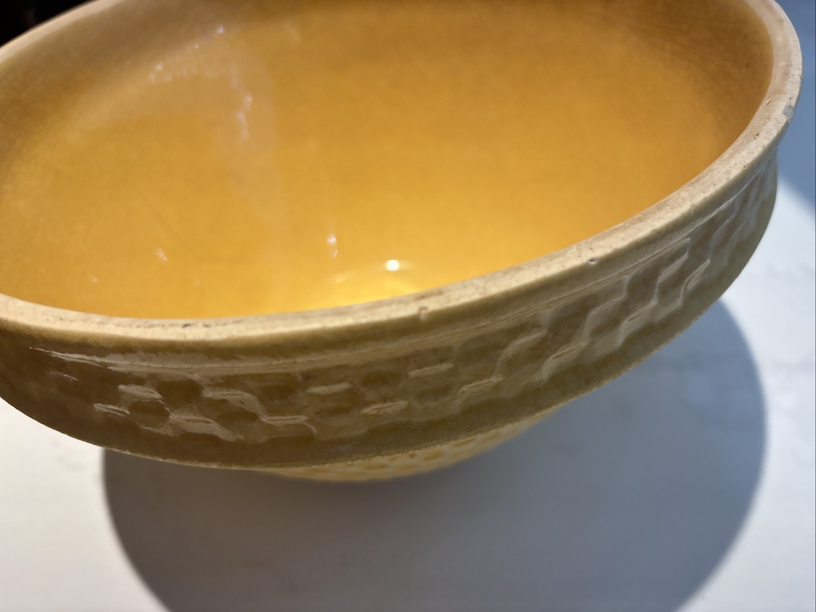 Antique Rare McCoy Yellow Ware Pottery 10.25 Inch Checkerboard Large Mixing Bowl