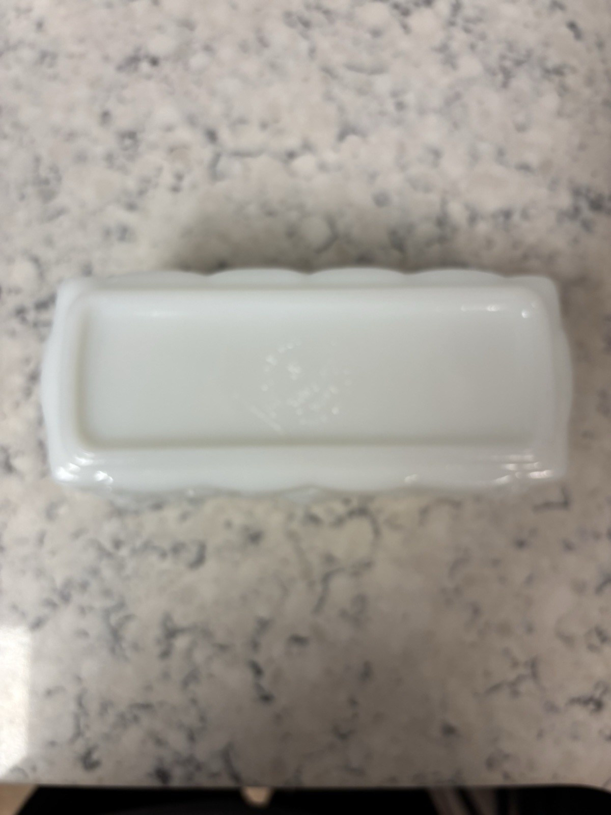 Anchor Hocking Fire King milk glass rectangular dish with grape pattern.