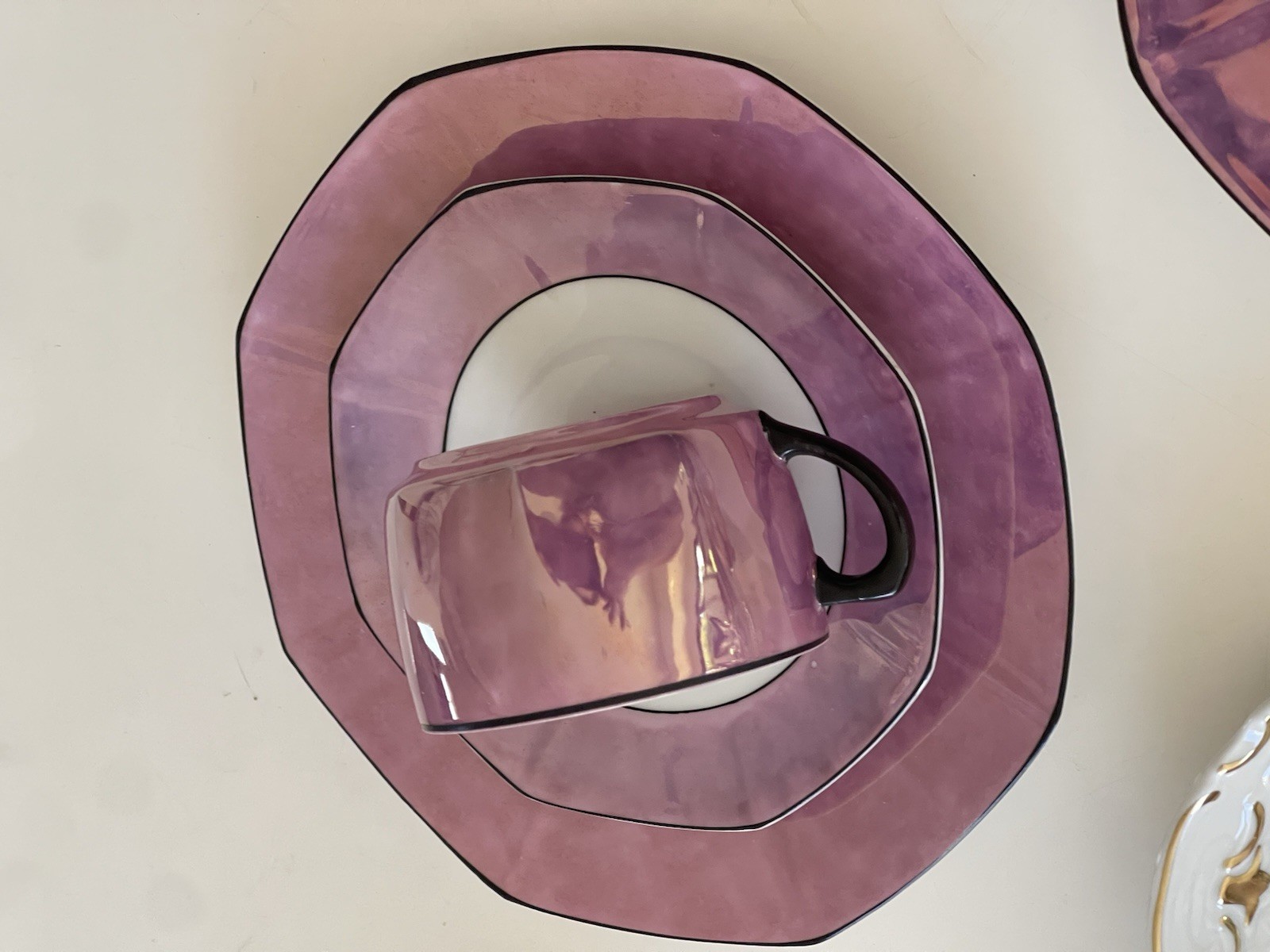 Weimar Porcelain Octagonal Shape 21Pc Mocca Set , Violet-See Details
