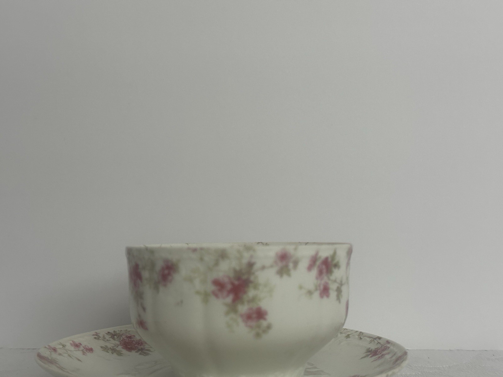 Charles Field Haviland Limoges Embossed Cups And Saucer W/Pink Floral Sprays