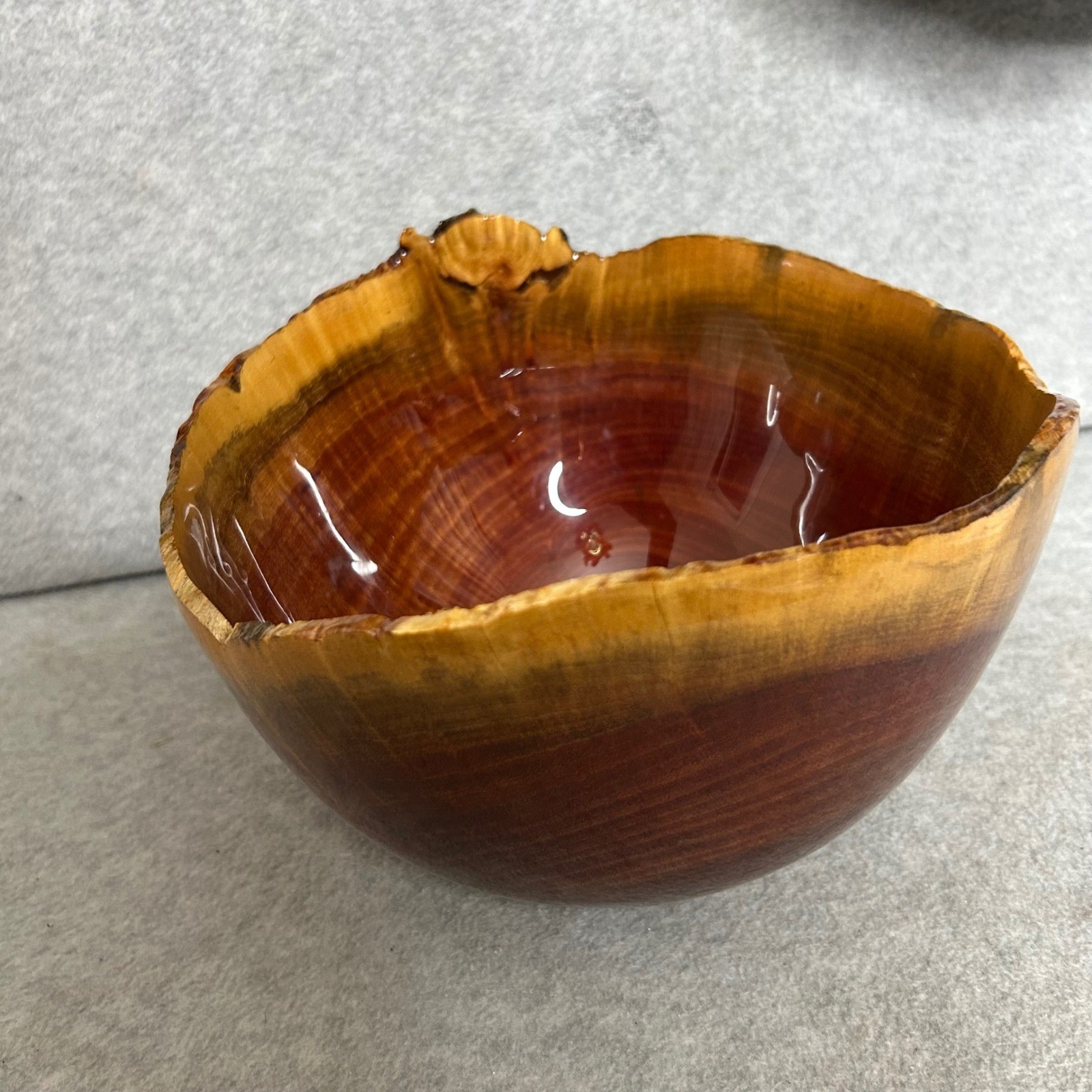 Signed Natural Edge Carob Wood Bowl Jeff Davison 2008 Hand-Turned
