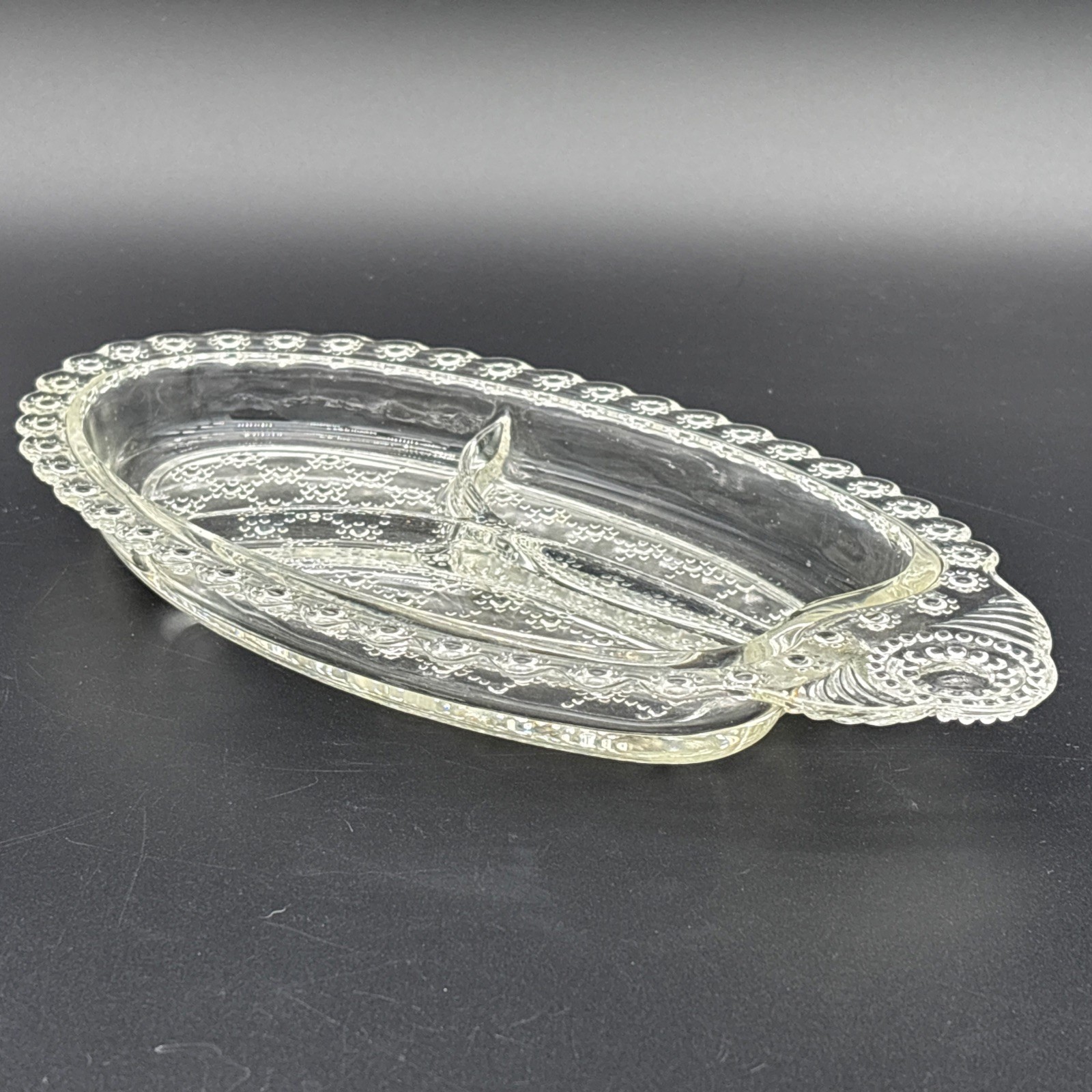 Vintage 1950s Hazel Atlas “Jewel” Clear Glass 3-Section Divided Relish Tray Dish