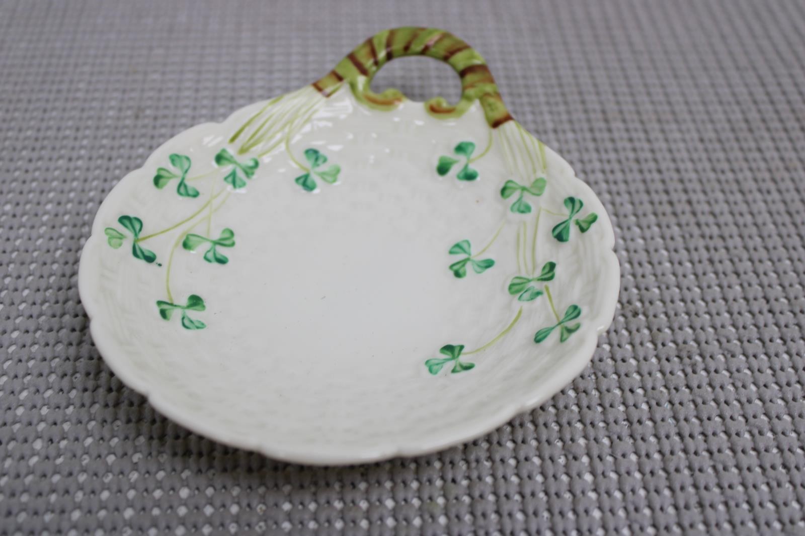 Belleek Small Trinket Dish Plate With Handle 6th Mark