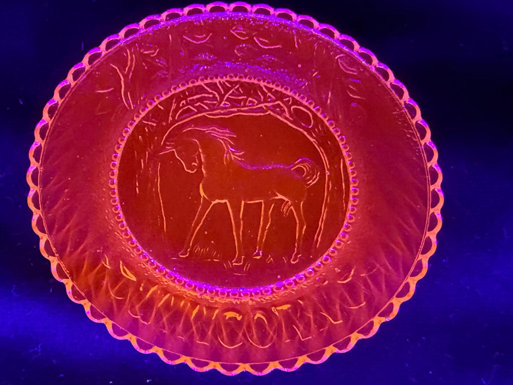 Green Vaseline glass Unicorn plate tea cup horse uranium pony saucer selenium 3″