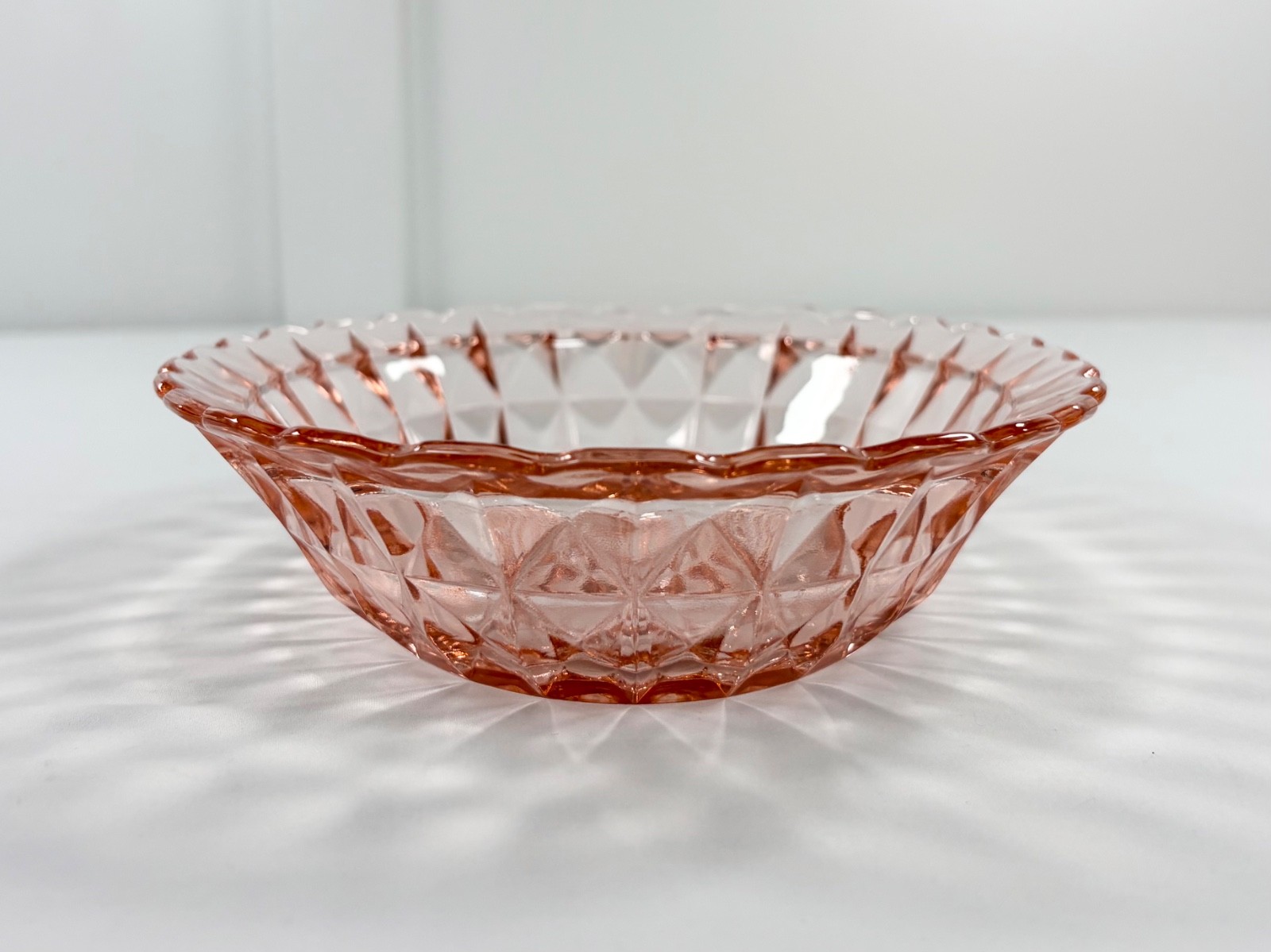 2 Vintage Jeannette Windsor Diamond Pink Depression Glass Oval Serving Bowls Set