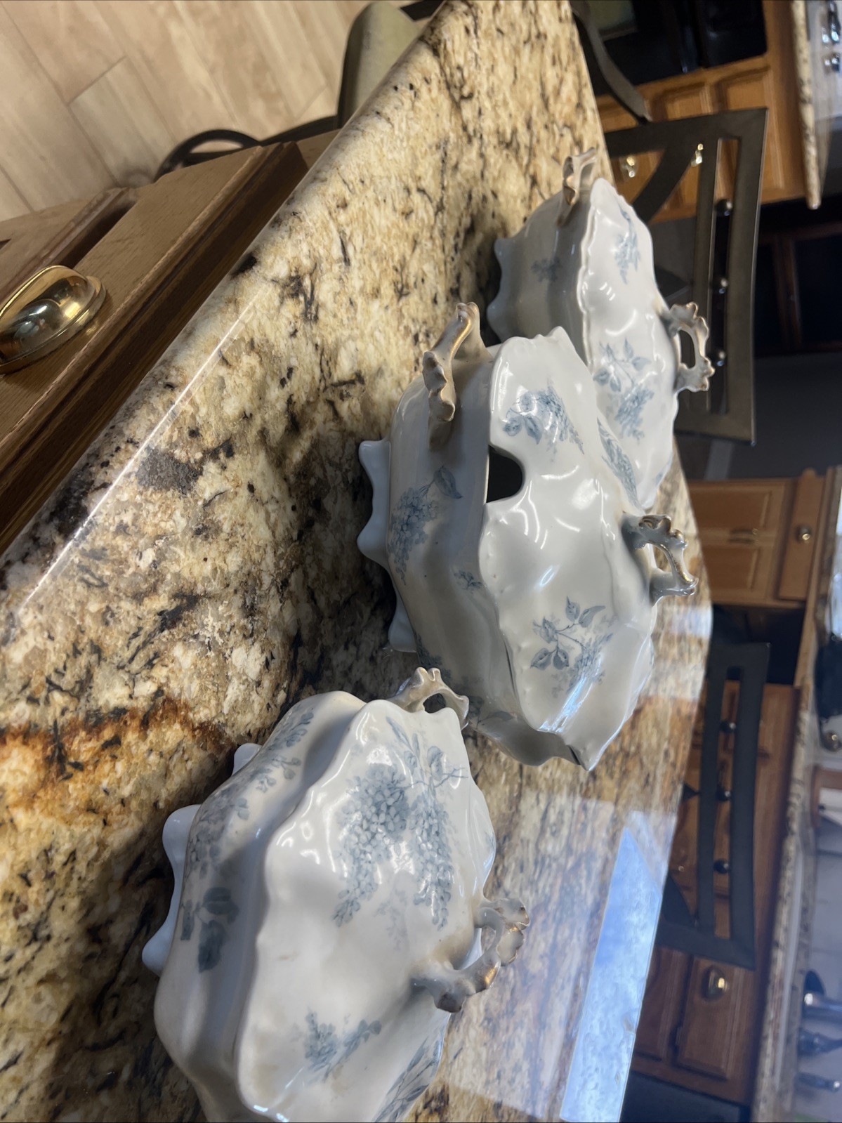 Vintage Porcelain Covered Dishes Set with Floral Blue Design