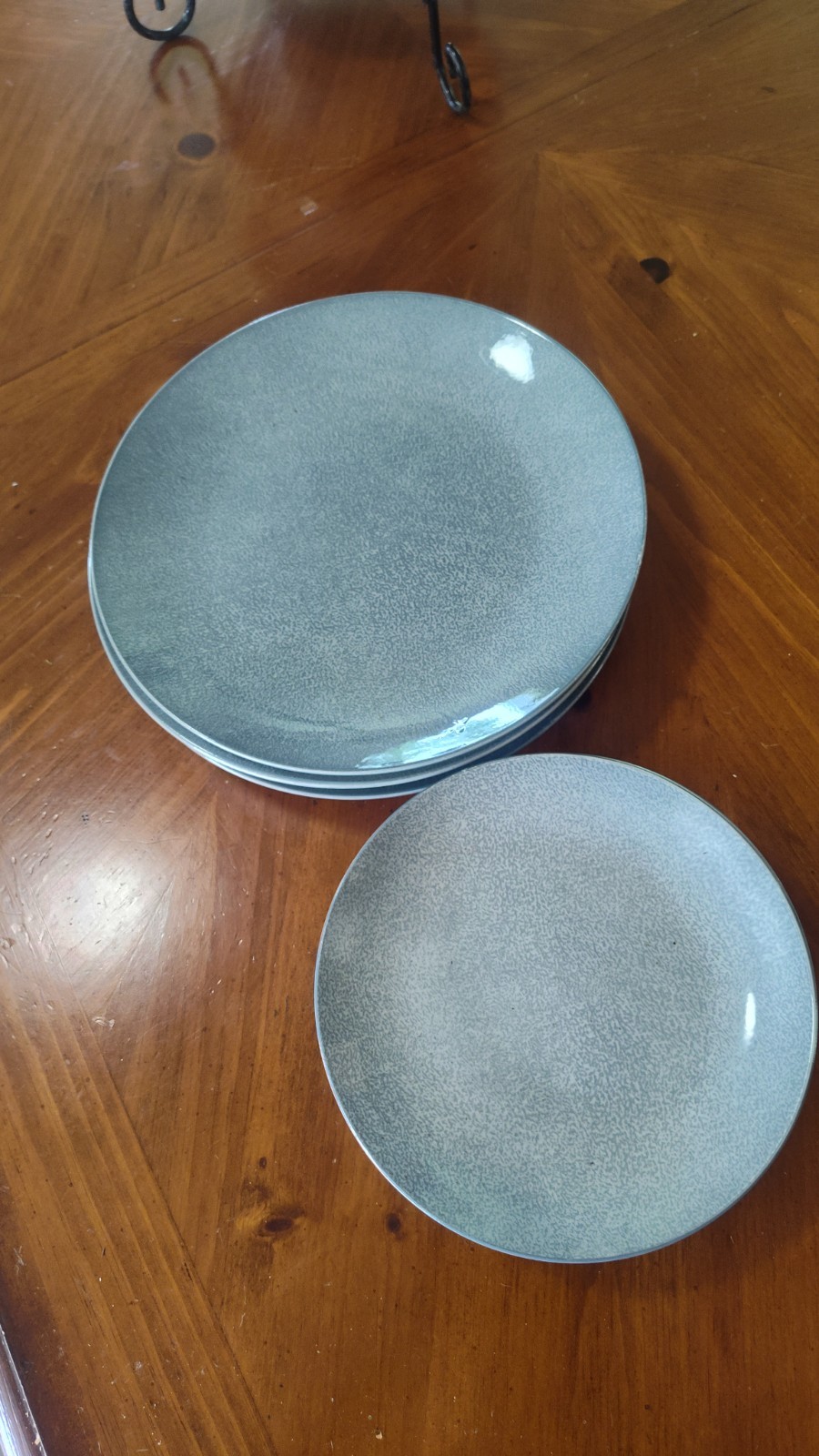 2pc Gray Ceramic Round Plate Set, Glossy Art Pottery, Minimalist Decor