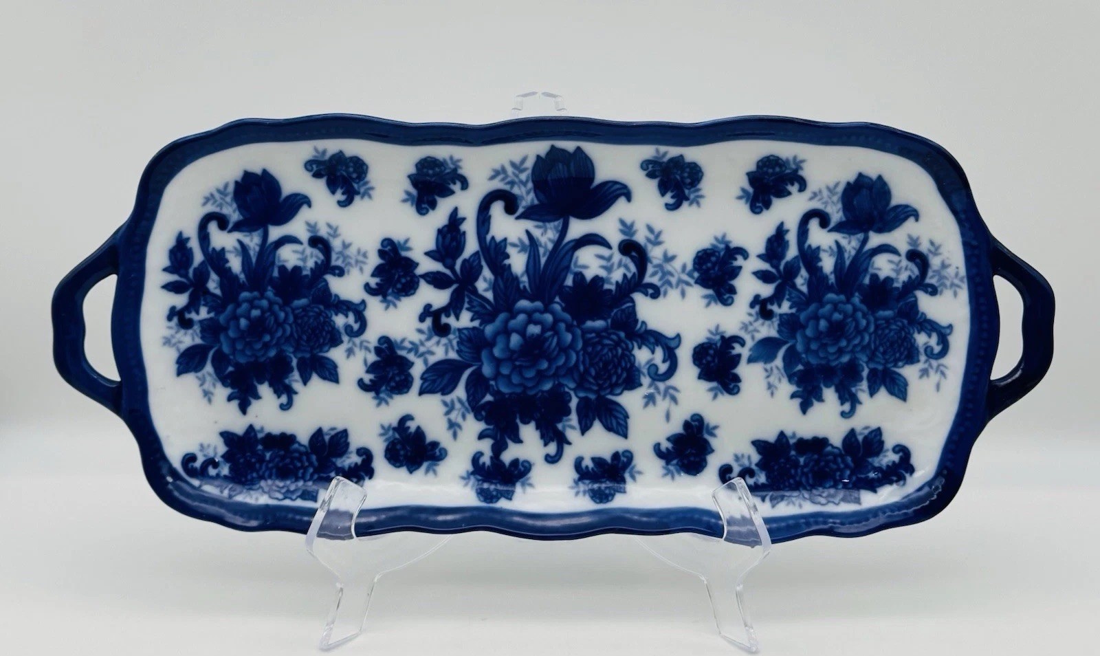 CRACKER BARREL Blue White Floral Rectangular Sandwich Tray 15.5” & Server VTG