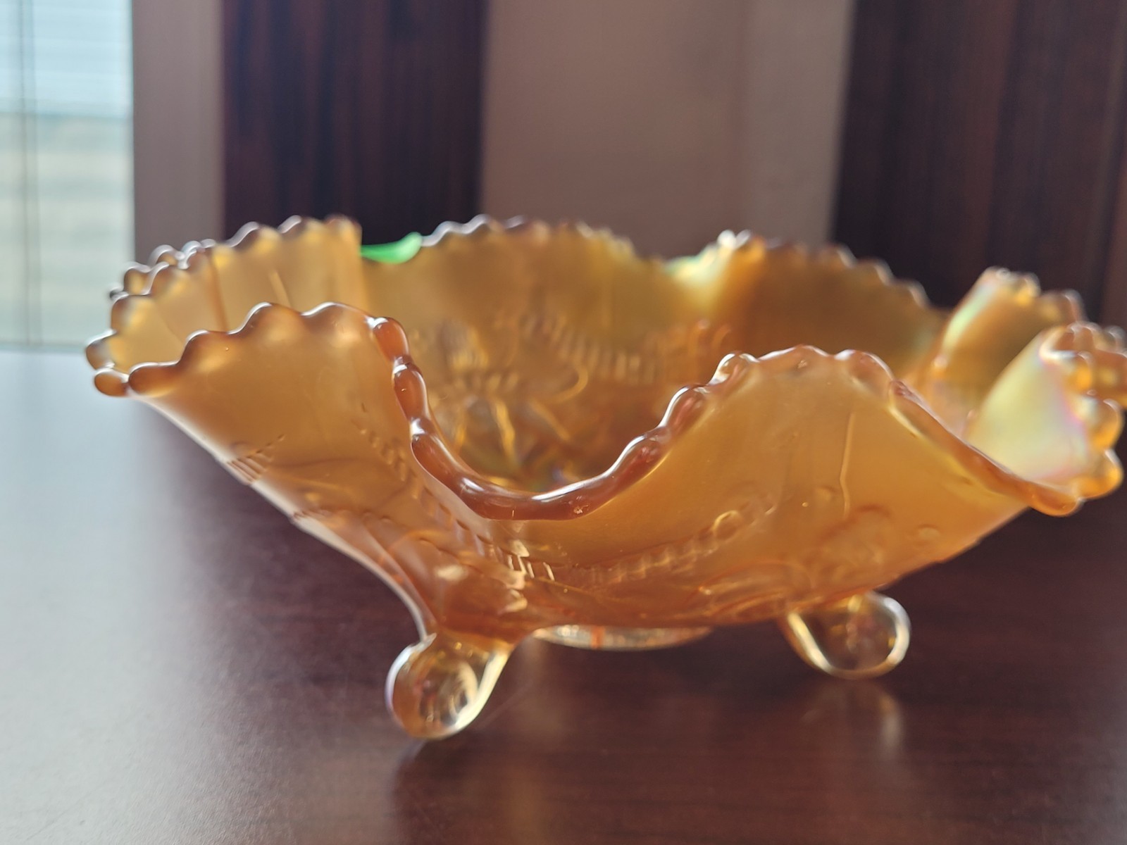 Pretty Marigold Northwood Carnival Glass Wishbone Bowl Ruffles n Rings EX.