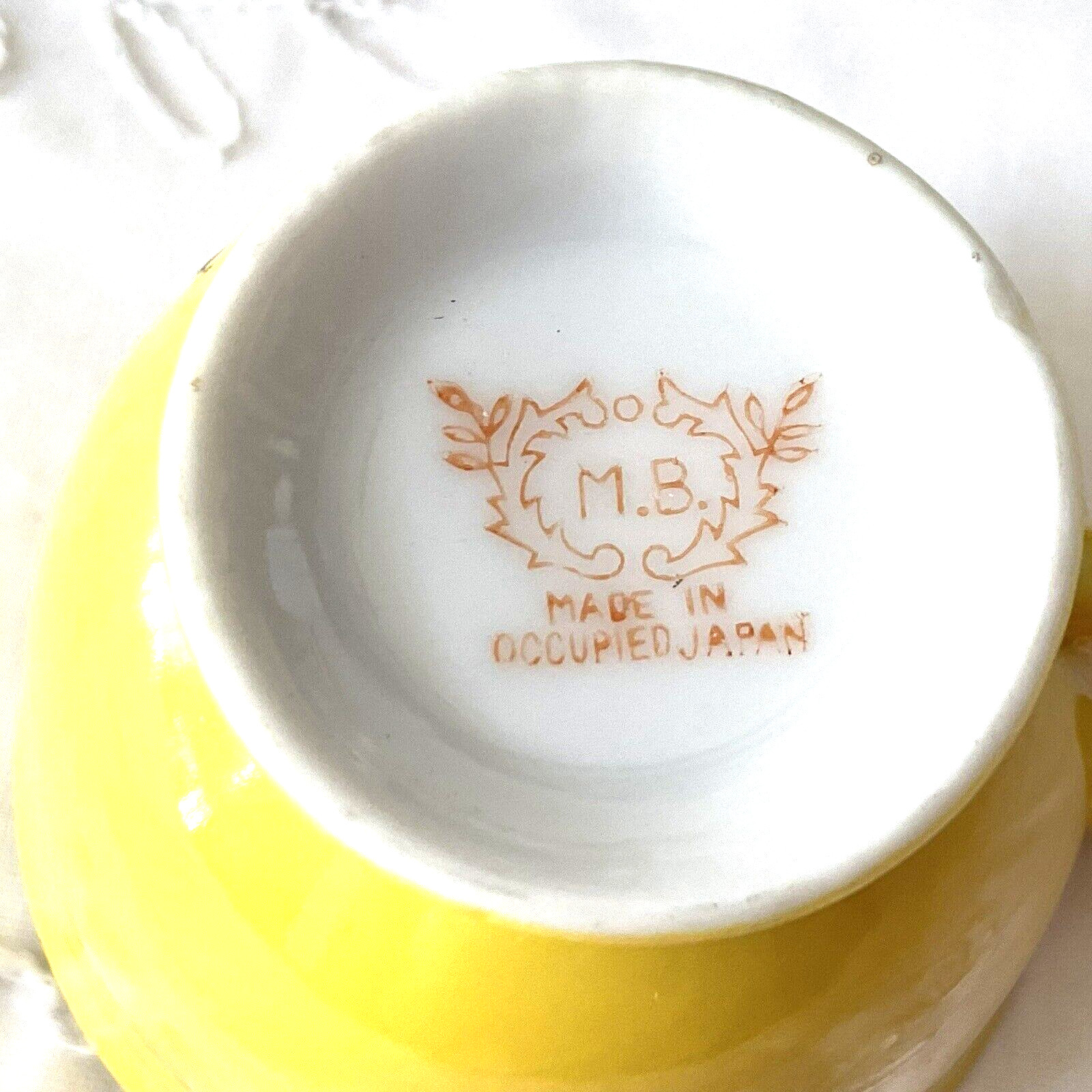 Yellow Cup M.B. Made in Occupied Japan Floral Miniature 2-1/8″ tall Gold Accents