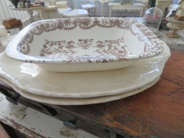 GORGEOUS Old Vintage WHITE BROWN Transferware IRONSTONE DISH Bowl Boote England