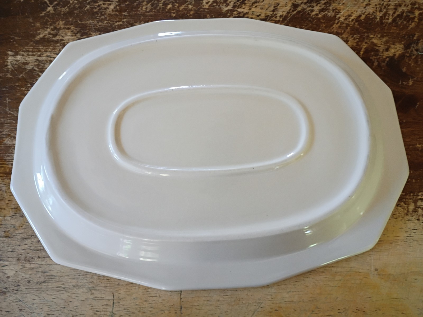 MCM Unmarked Octagon Serving Platter White Stoneware Not Marked