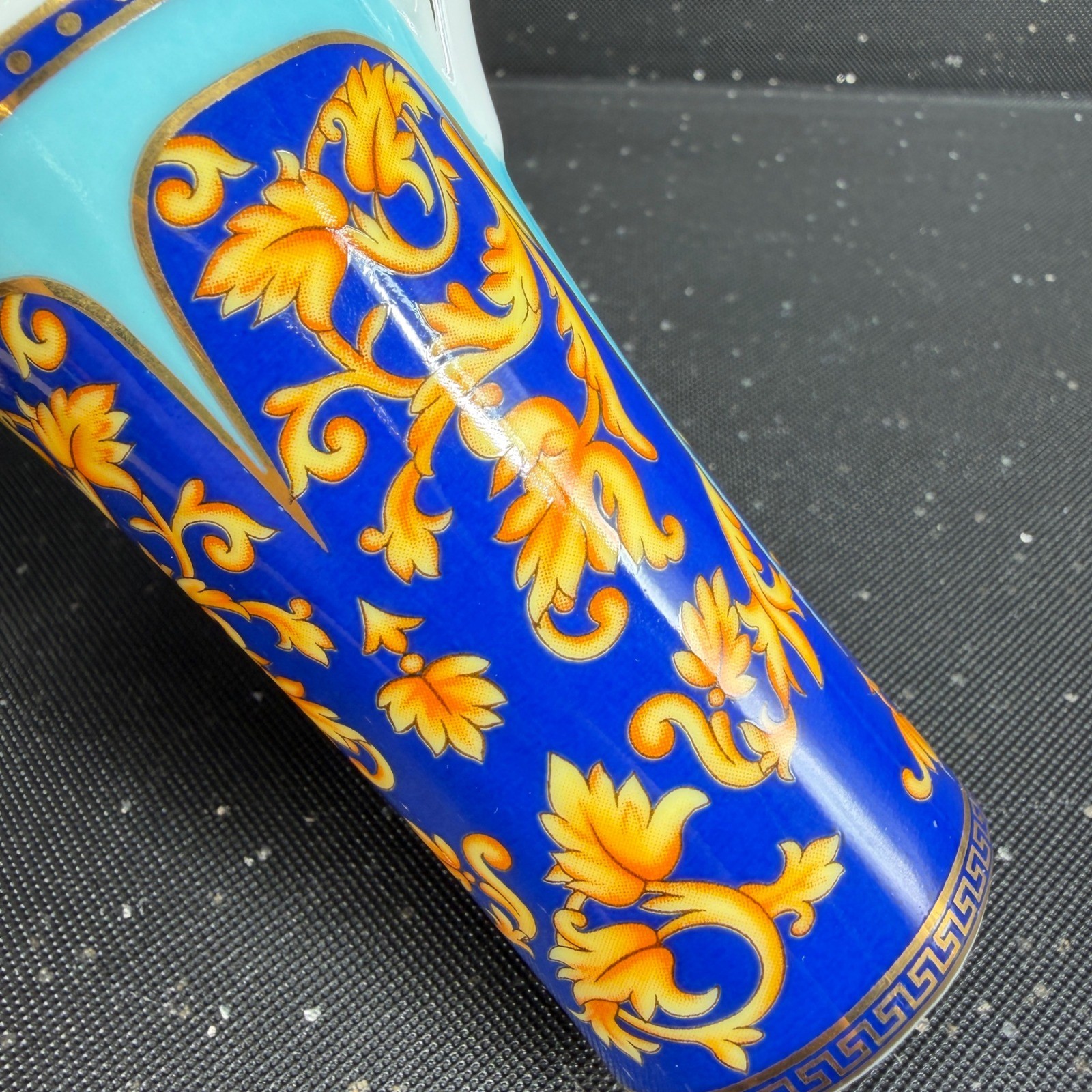 Limoges Casa Elite Bacchus God of Wine Cruet Set 2 Porcelain Jars Blue Gold