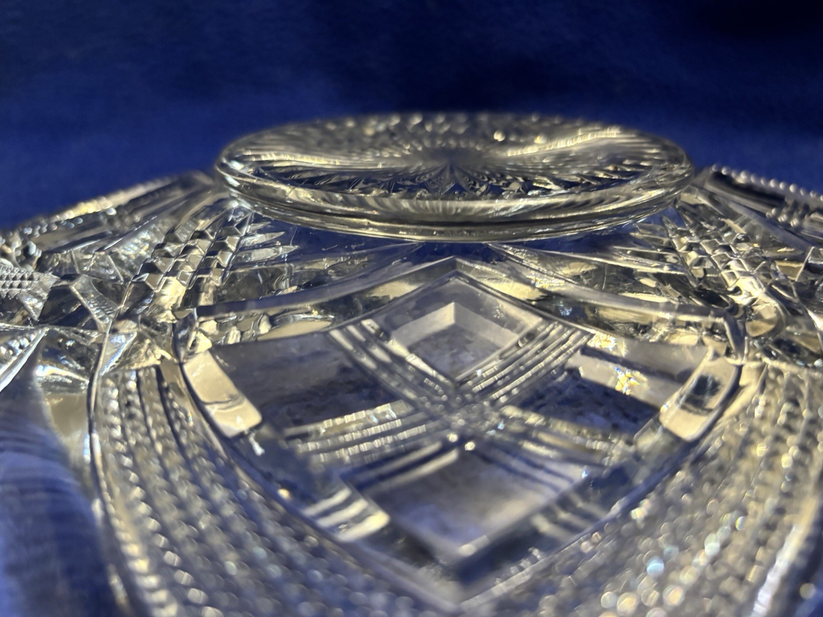 Antique EAPG Bryce Higbee New Crescent Platter Diamond Point Clear, 1850-1899