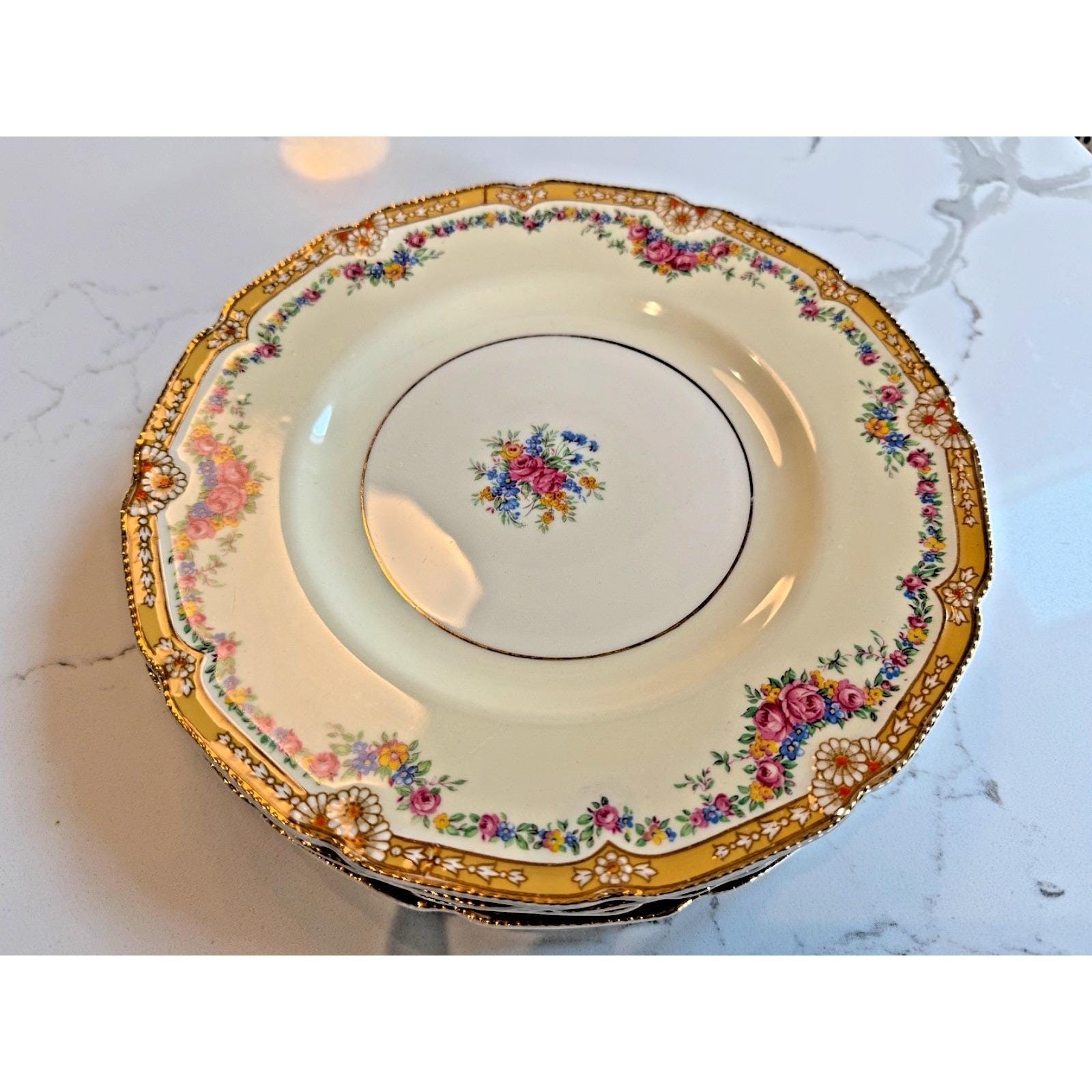 John Maddock & Sons-Royal Ivory- “Henley” Set of 3 Dinner Plates Floral Antique