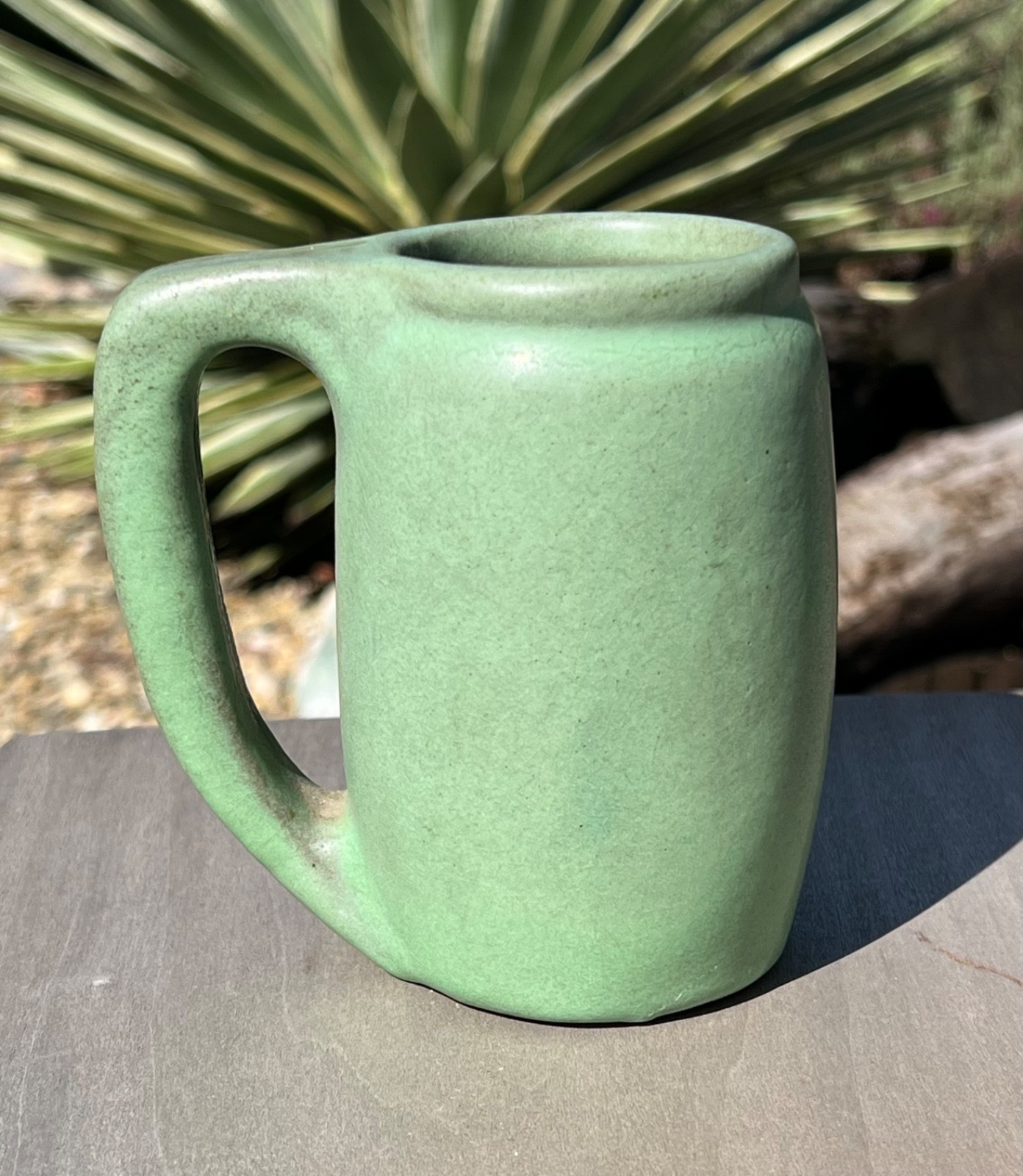 1905 EARLY VAN BRIGGLE ART POTTERY MUG MATTE GREEN GLAZE COLORADO SPRINGS
