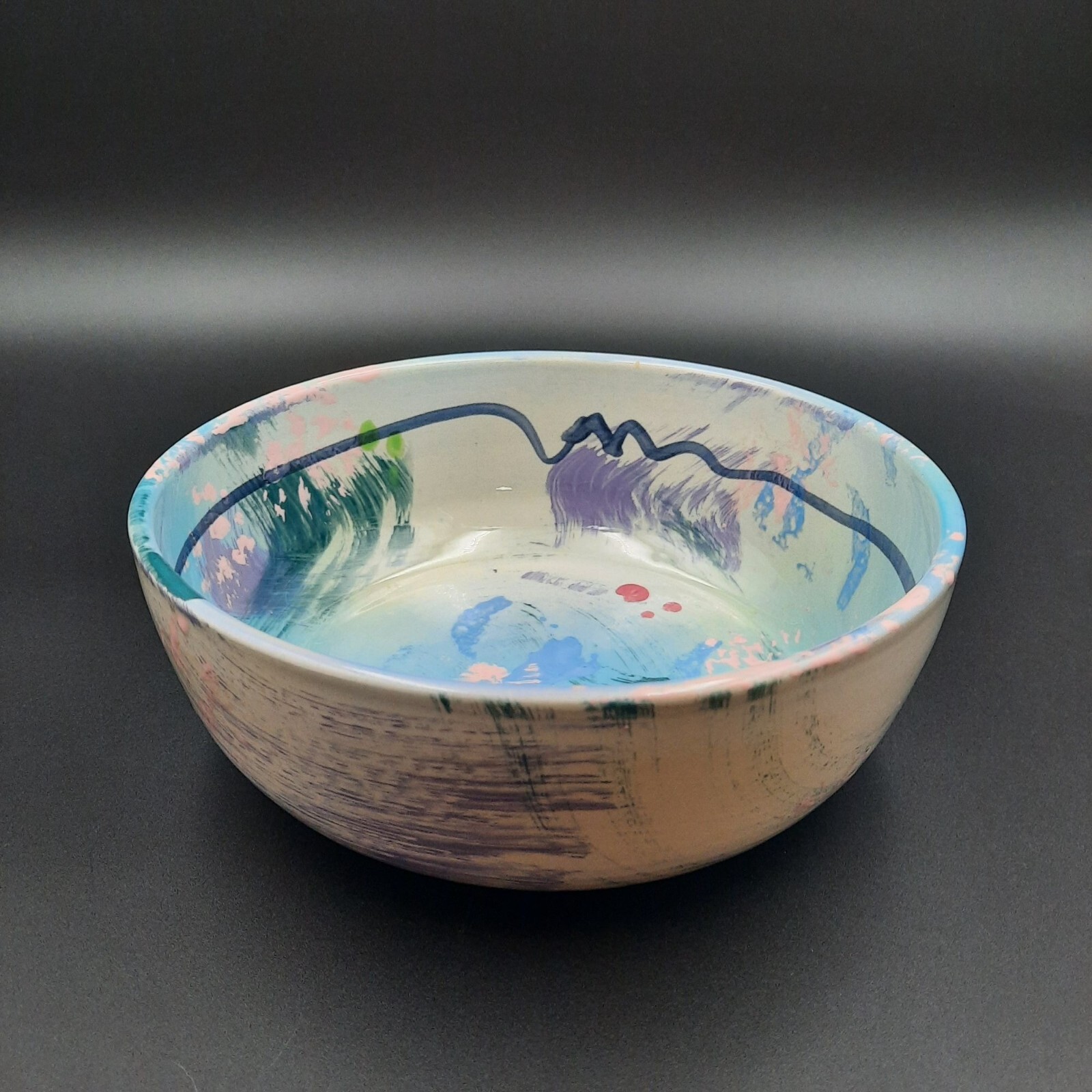 Hand-Painted Jim Rice Ceramic Bowl Naples FL 2002 Abstract Multicolor Large Size