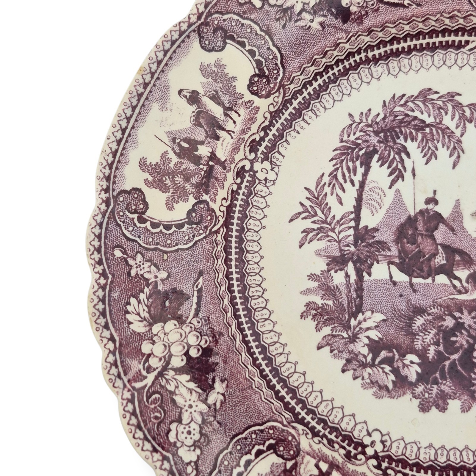 Antique Enoch Wood Belzoni Mulberry Transferware Plate 8″ c.1830 Staffordshire