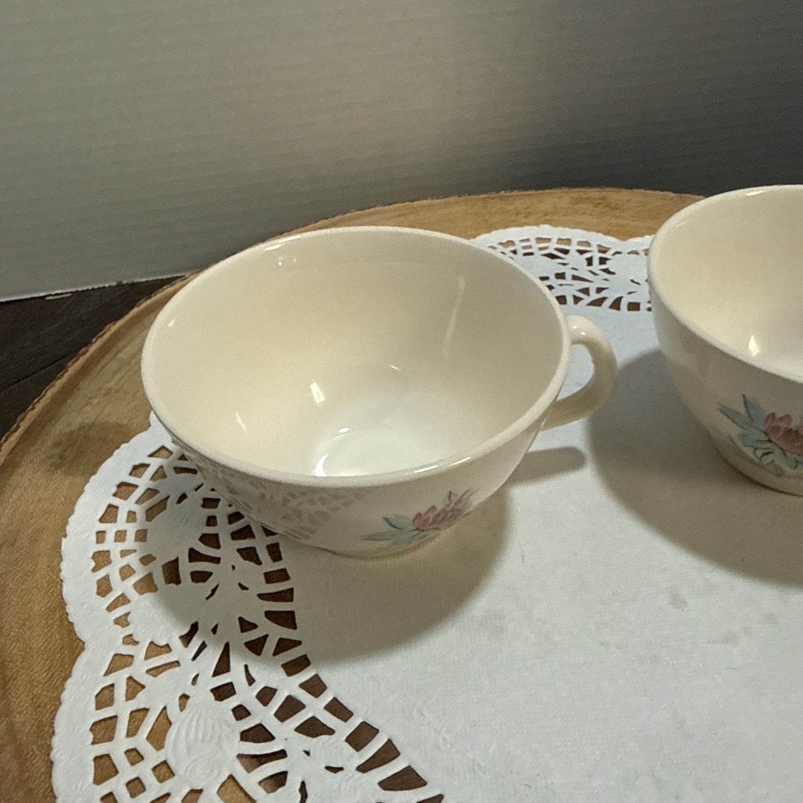 Vintage Steubenville Fairlane Teacups Set of 2 MCM Blue Floral USA Pottery