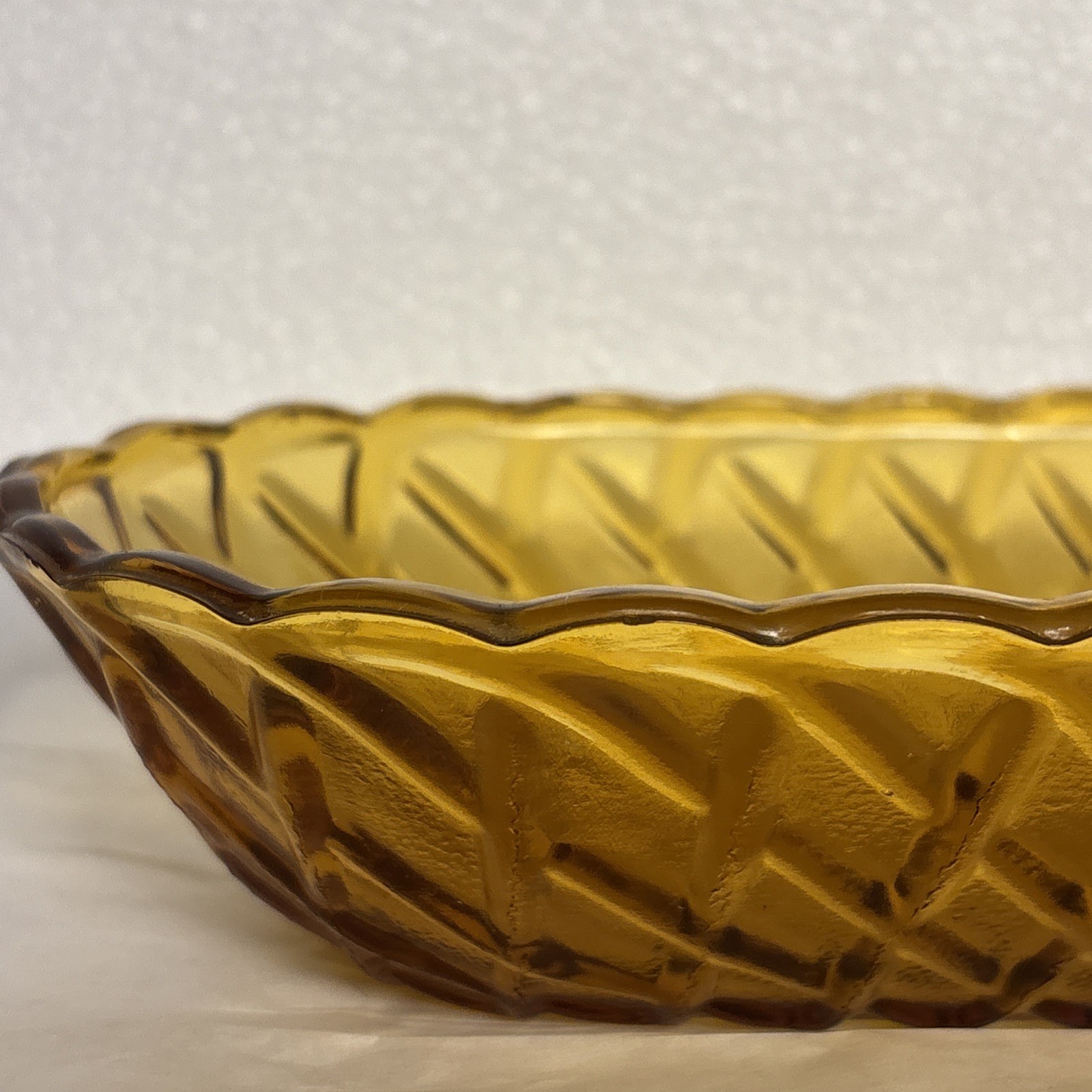 Amber Indiana Glass Oblong Celery Dish w/ raised basket weave design