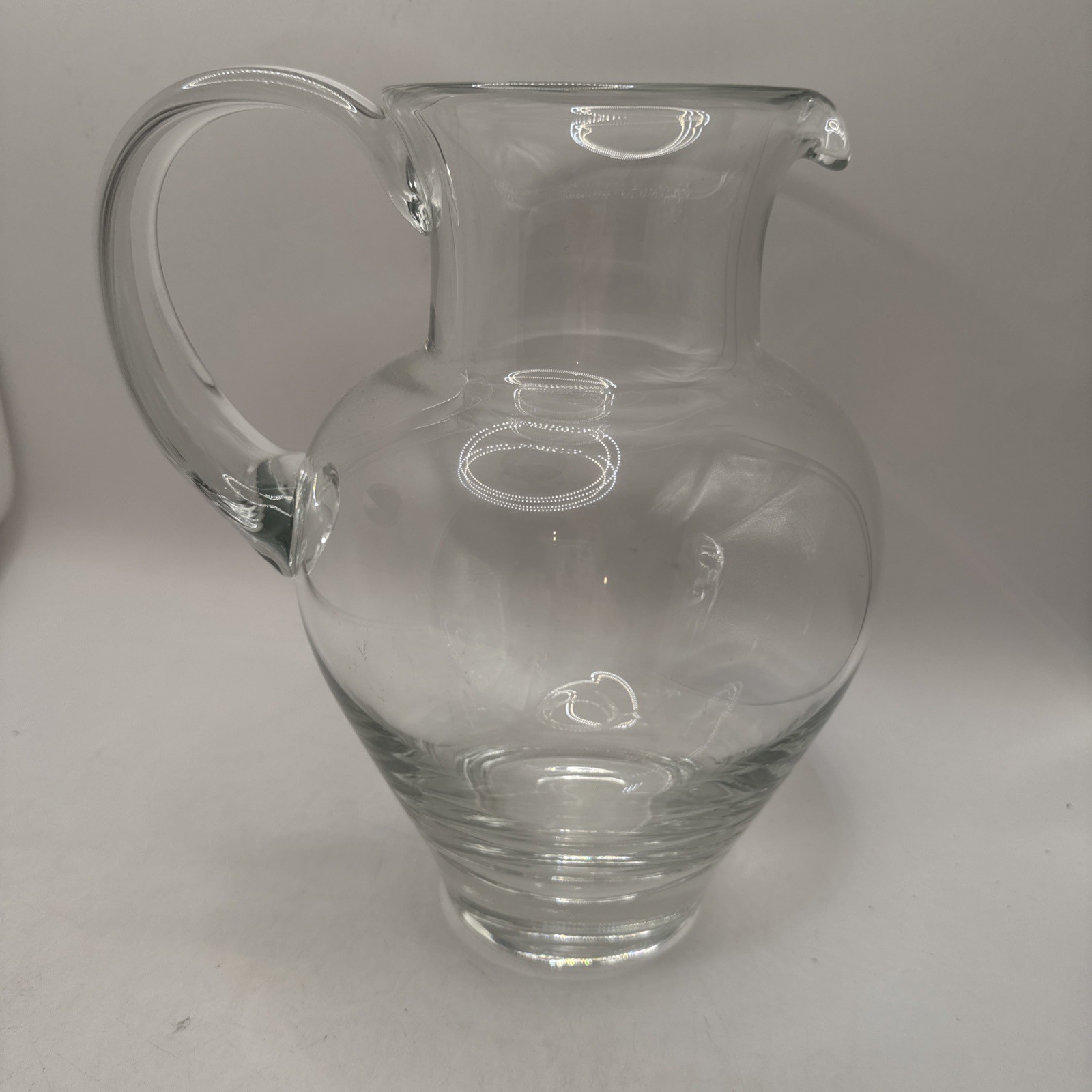 Vintage Blenko Style Clear Hand Blown Glass Pitcher 9″ High Polished Pontil Base