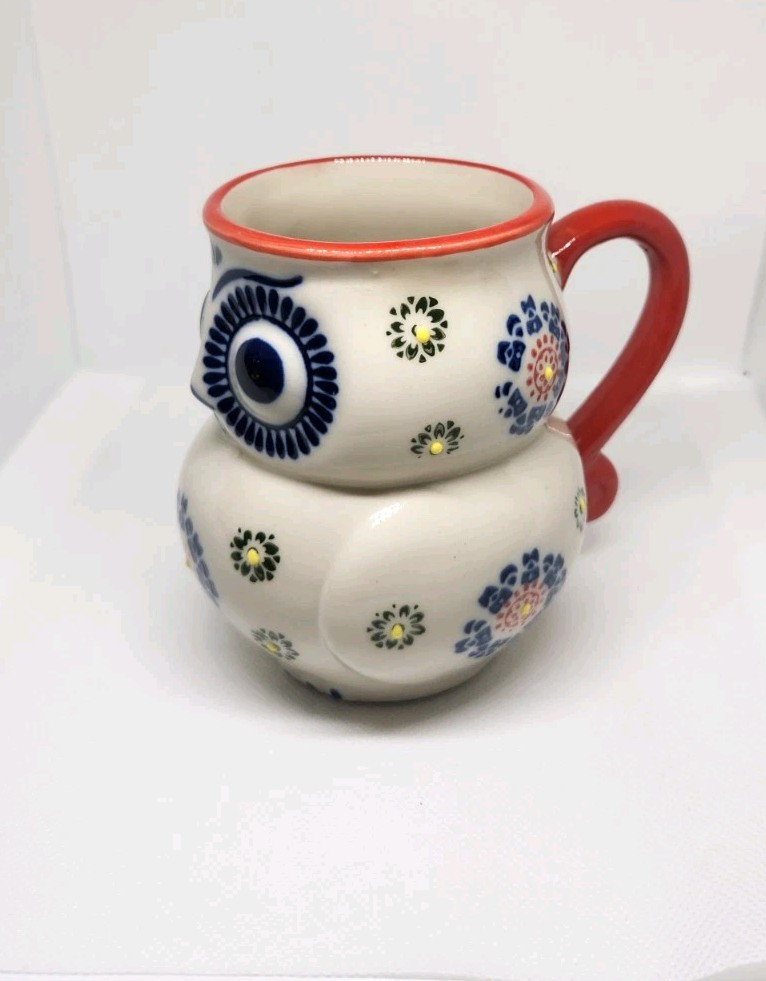 Yokohama Studio Hand Painted Owl Mug Red Handle