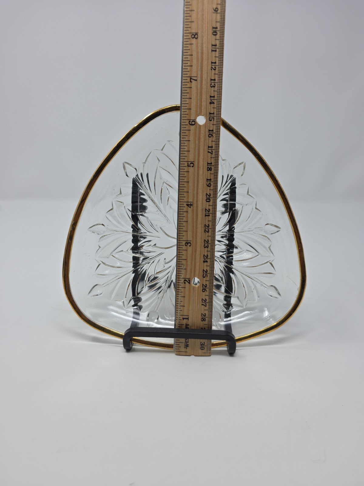 Vintage Triangle Shaped Glass Dish with Gold Trim